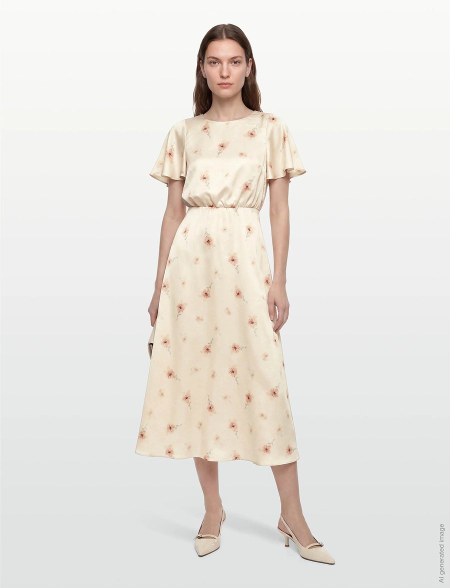 Bubbleroom - Butterfly Sleeve Ankle Dress - sommerkleider - light yellow/patterned - 0
