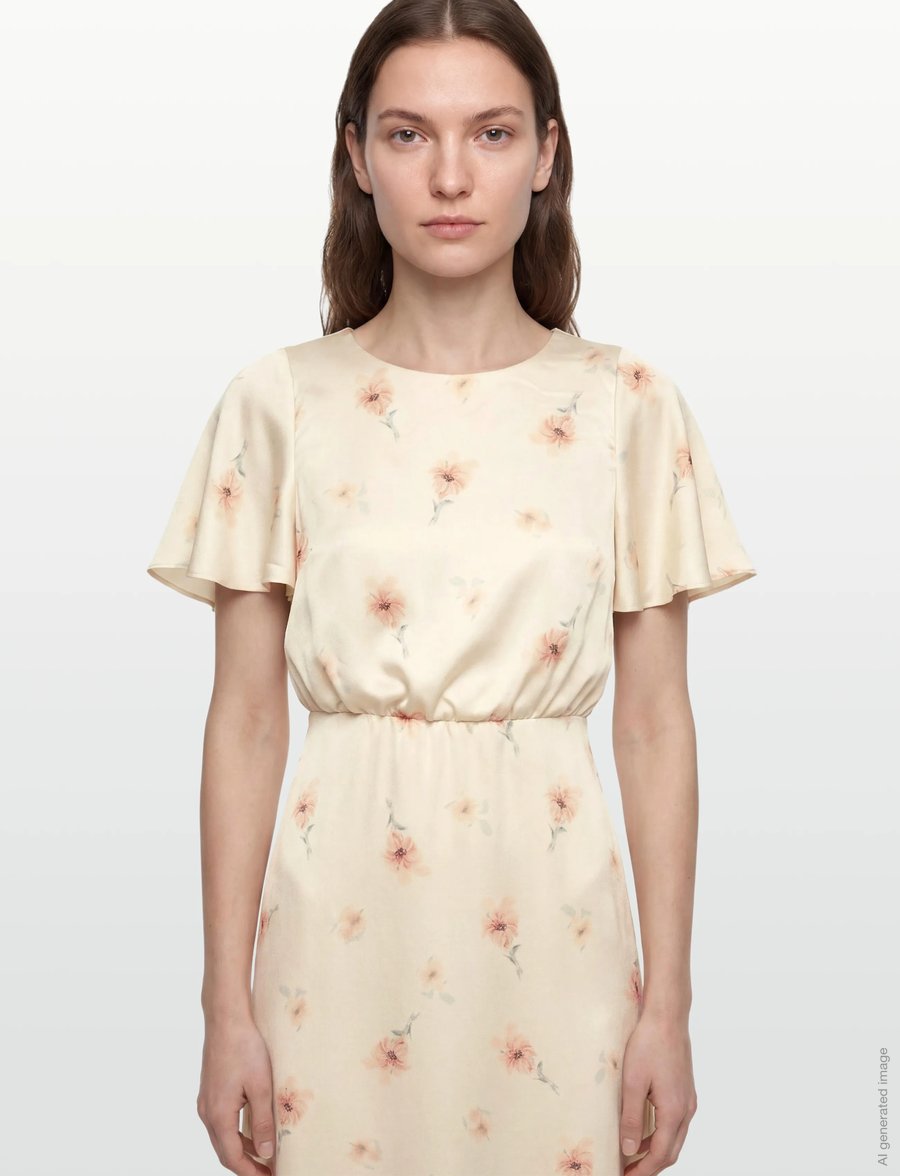 Bubbleroom - Butterfly Sleeve Ankle Dress - sommerkleider - light yellow/patterned - 3