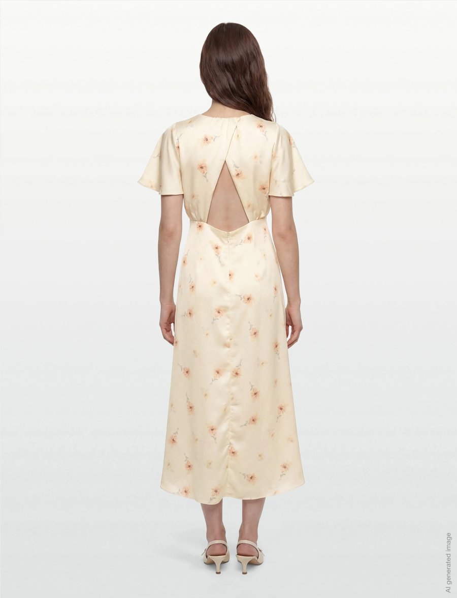 Bubbleroom - Butterfly Sleeve Ankle Dress - sommerkleider - light yellow/patterned - 4