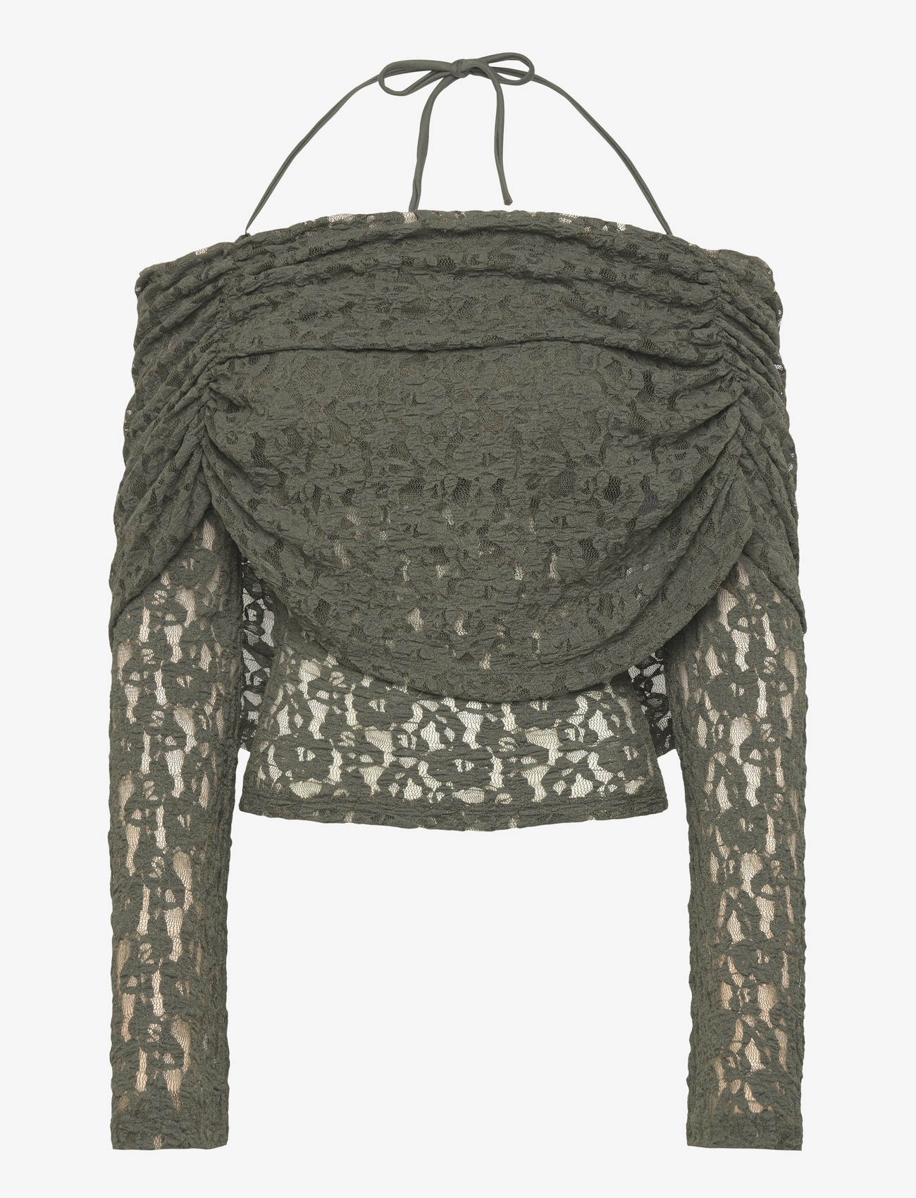 Bubbleroom - Drapy Lace Top - long-sleeved tops - dark green - 1