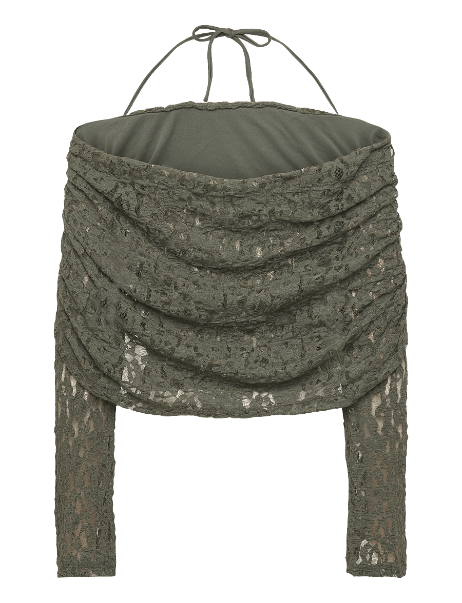 Bubbleroom - Drapy Lace Top - langärmlige tops - dark green - 2