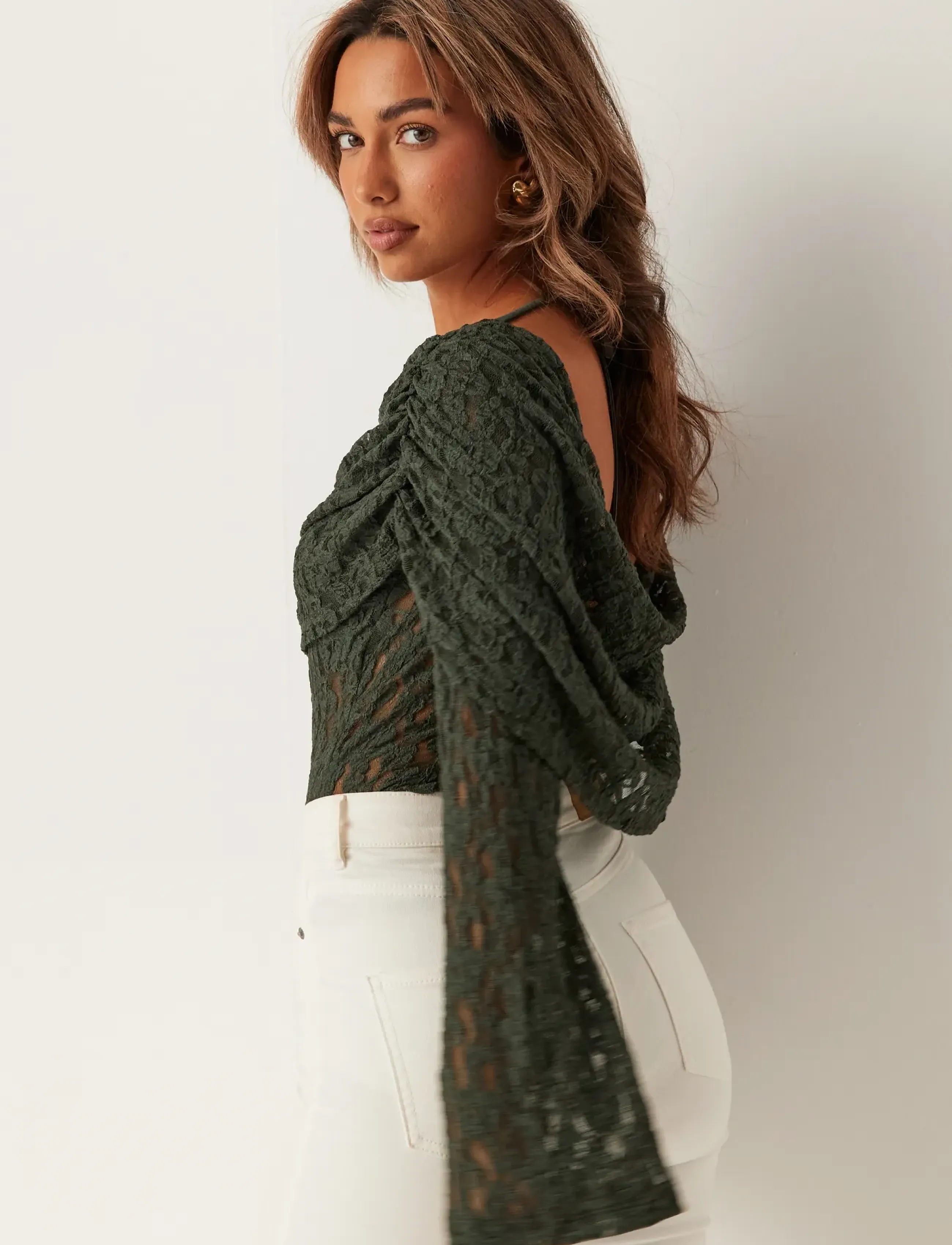 Bubbleroom - Drapy Lace Top - laveste priser - dark green - 4