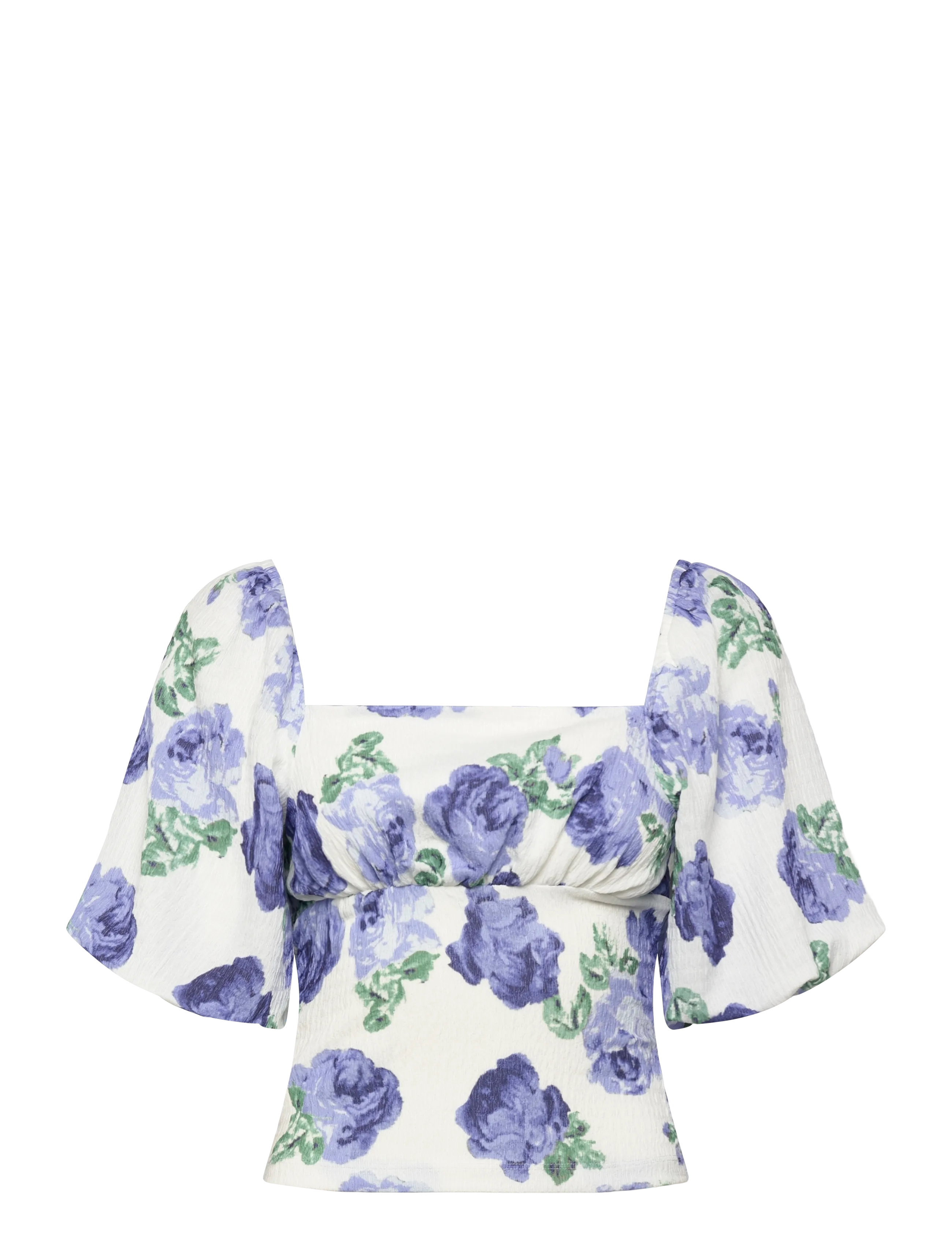 Bubbleroom Volume Sleeve Top - Któtkie bluzki - BLUE/FLORAL / multi