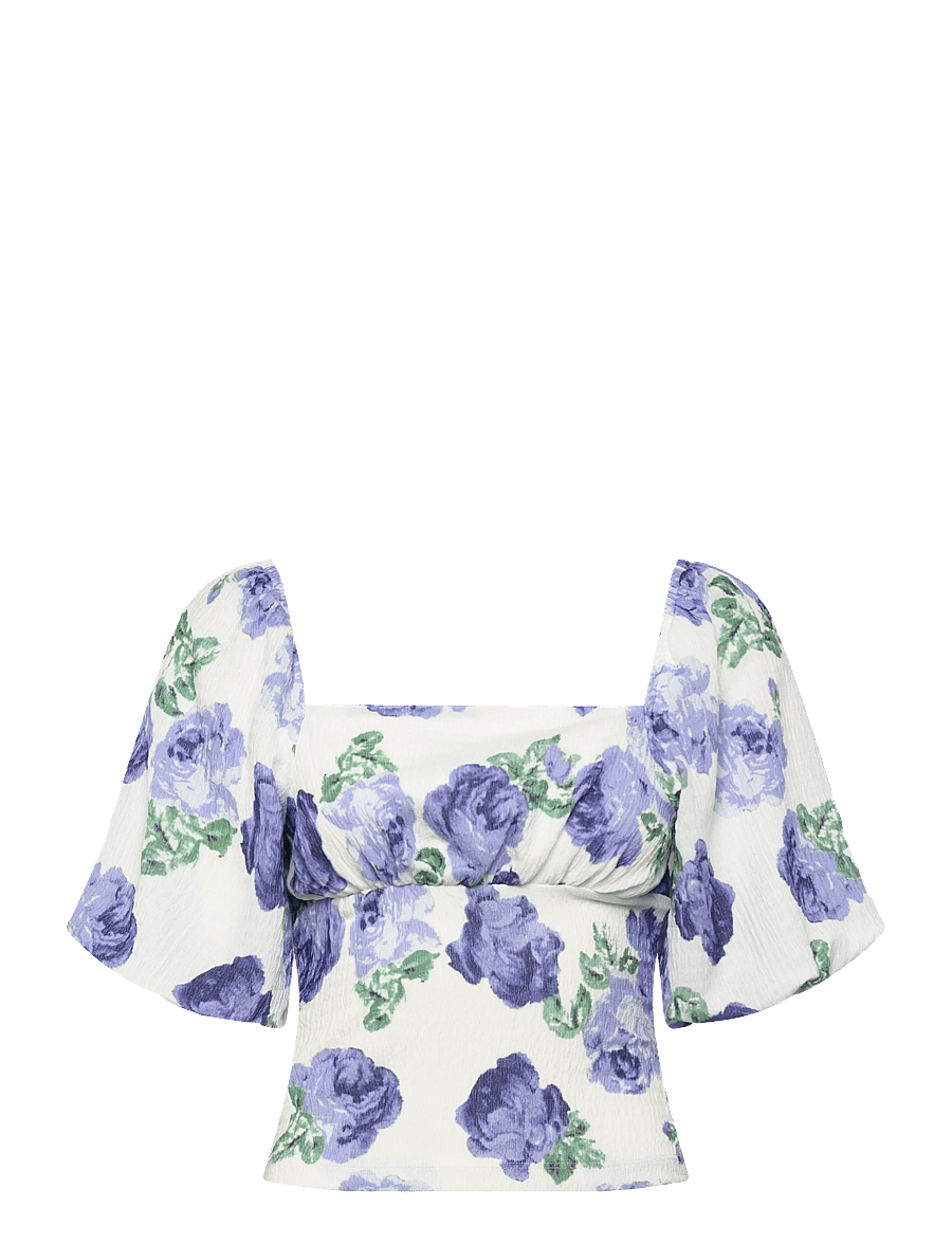 Bubbleroom - Volume Sleeve Top - kortærmede bluser - blue/floral - 1