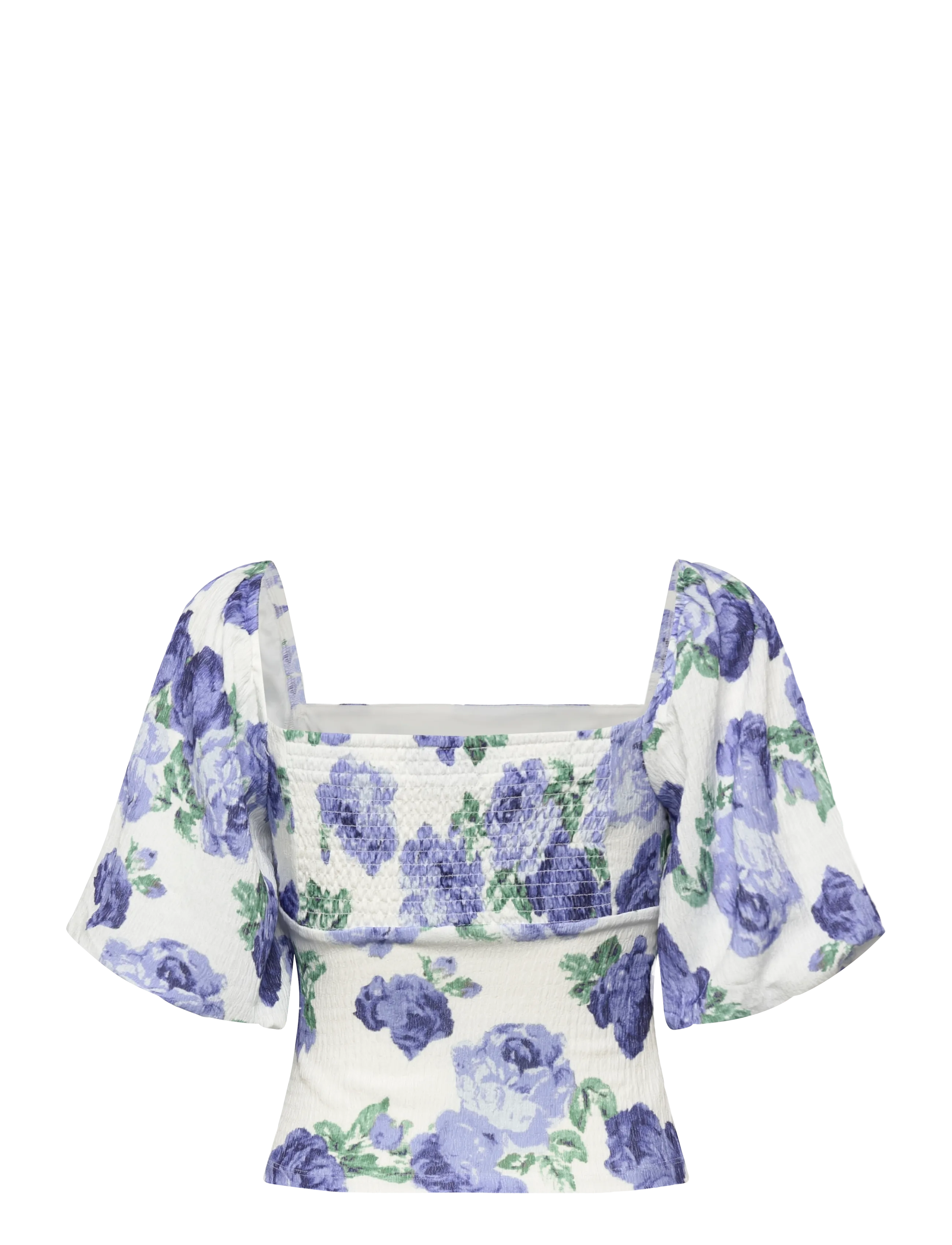 Bubbleroom - Volume Sleeve Top - crop tops - blue/floral - 2
