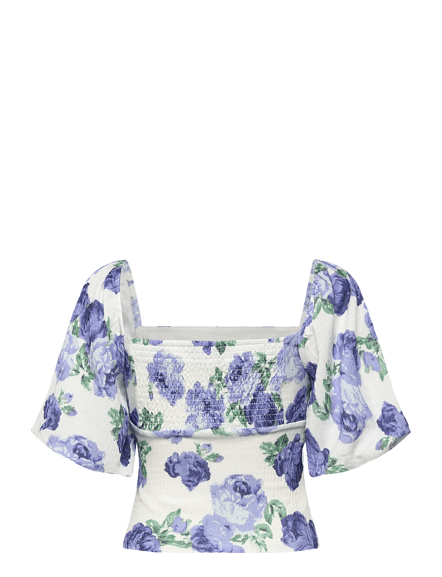 Bubbleroom - Volume Sleeve Top - kortærmede bluser - blue/floral - 2