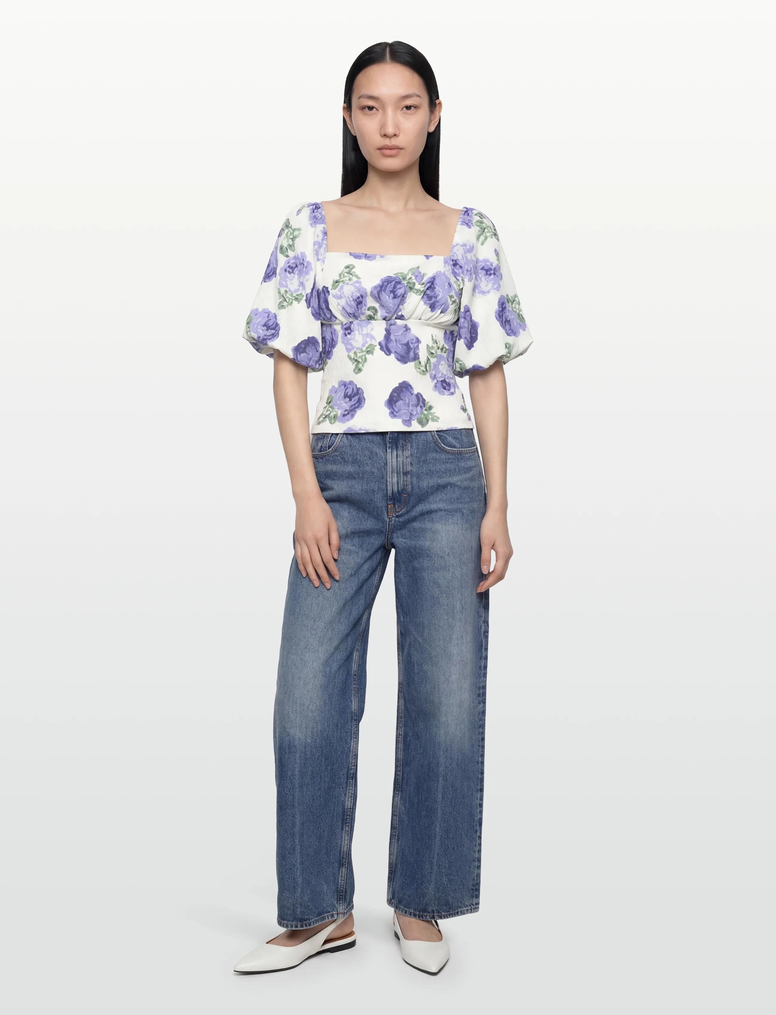 Bubbleroom Volume Sleeve Top, XS, Multi/patterned, Crop Overdele > Crop Overdele Med Korte Ærmer, Dame