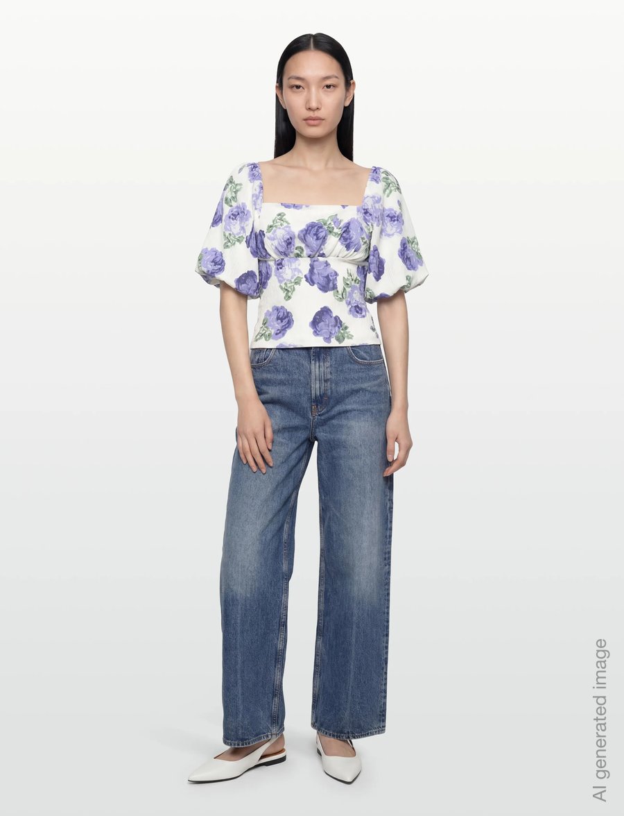 Bubbleroom - Volume Sleeve Top - kortærmede bluser - blue/floral - 0