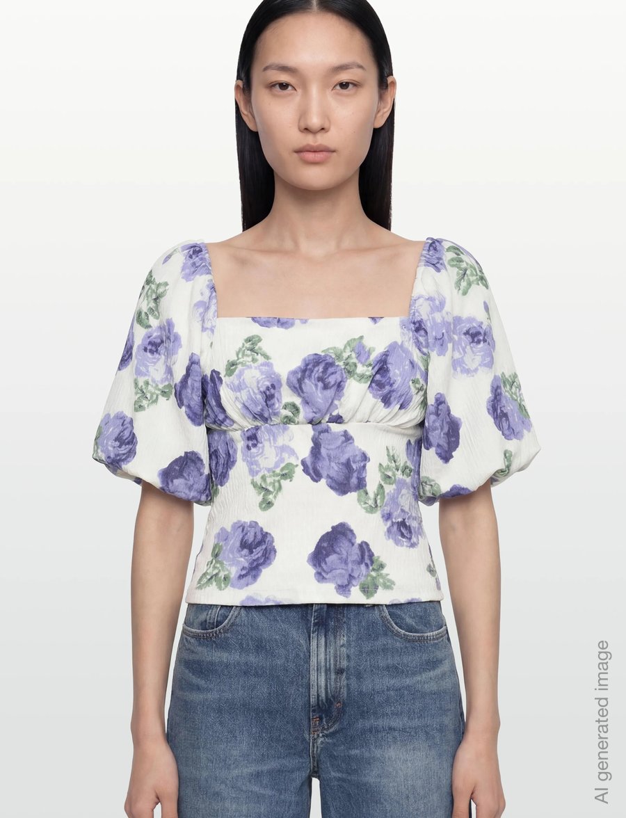 Bubbleroom - Volume Sleeve Top - kortærmede bluser - blue/floral - 3