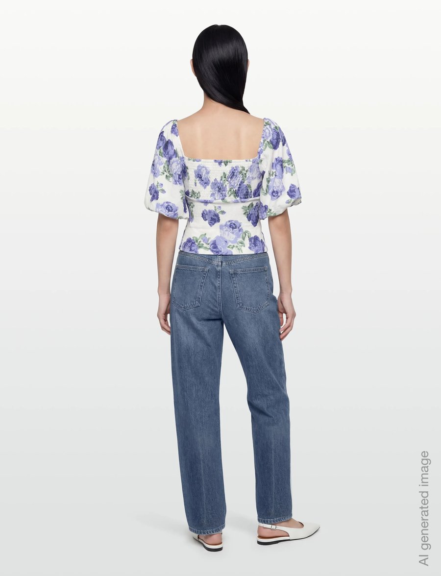 Bubbleroom - Volume Sleeve Top - kortærmede bluser - blue/floral - 4