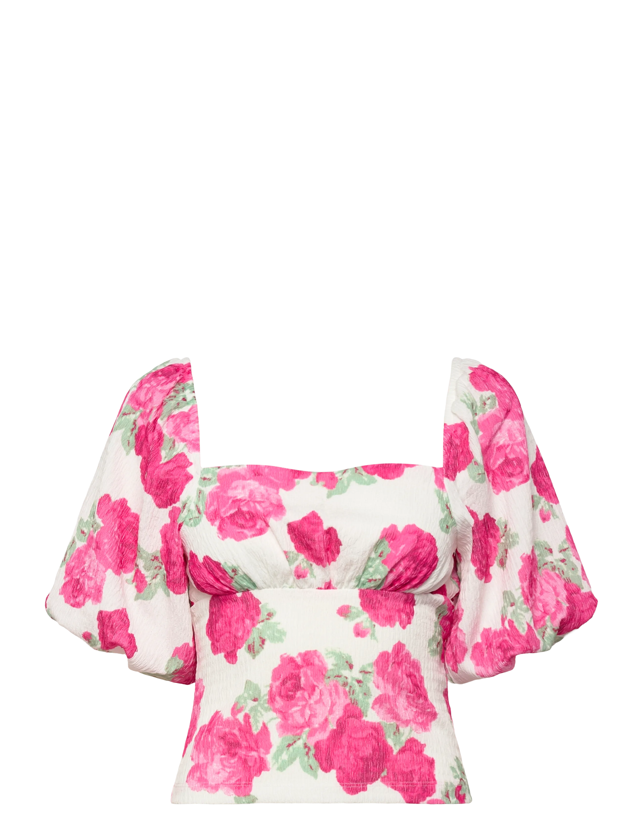 Bubbleroom Volume Sleeve Top - T-Shirts & Tops - PINK/FLORAL / pink/rose