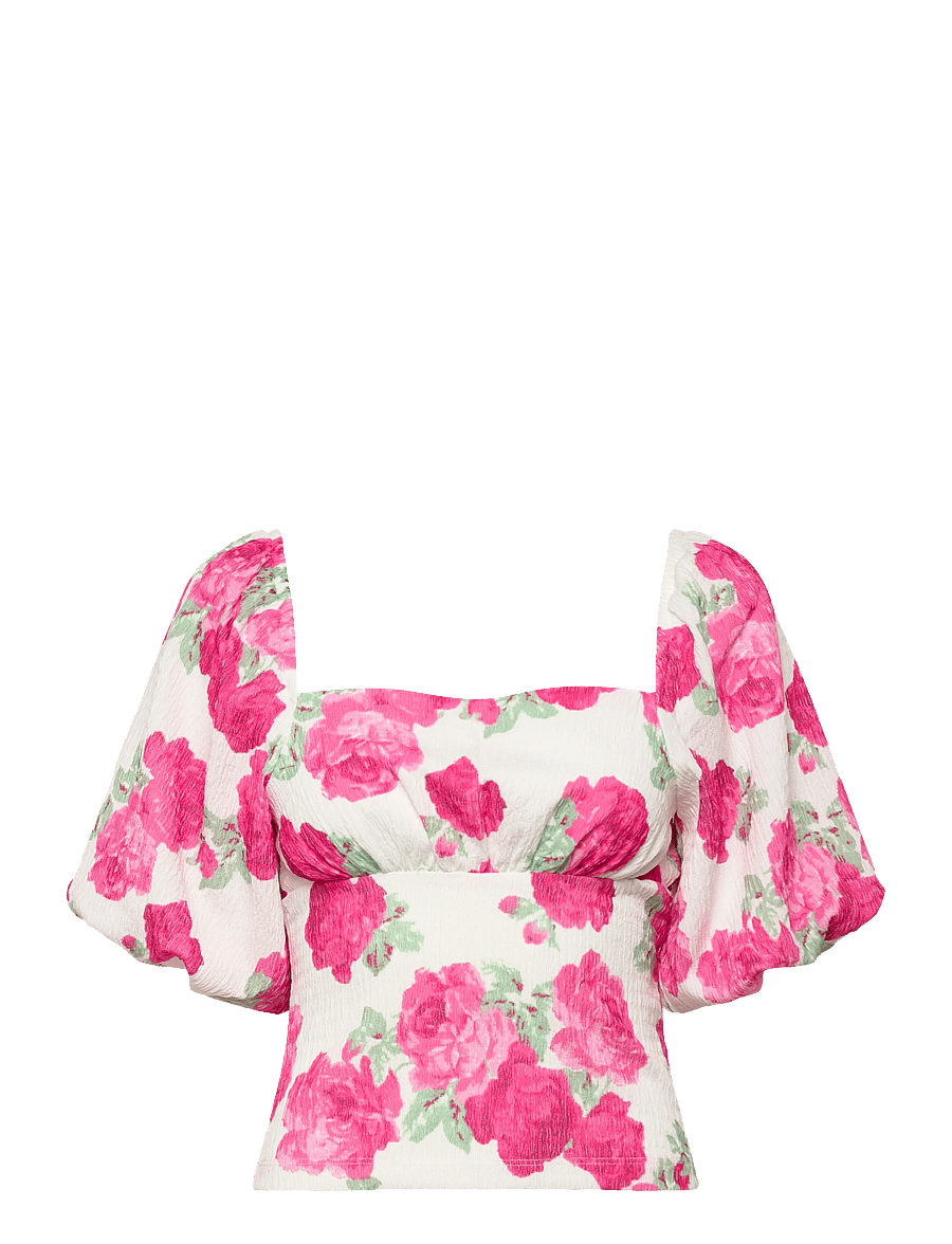 Bubbleroom - Volume Sleeve Top - kurzärmelige blusen - pink/floral - 1