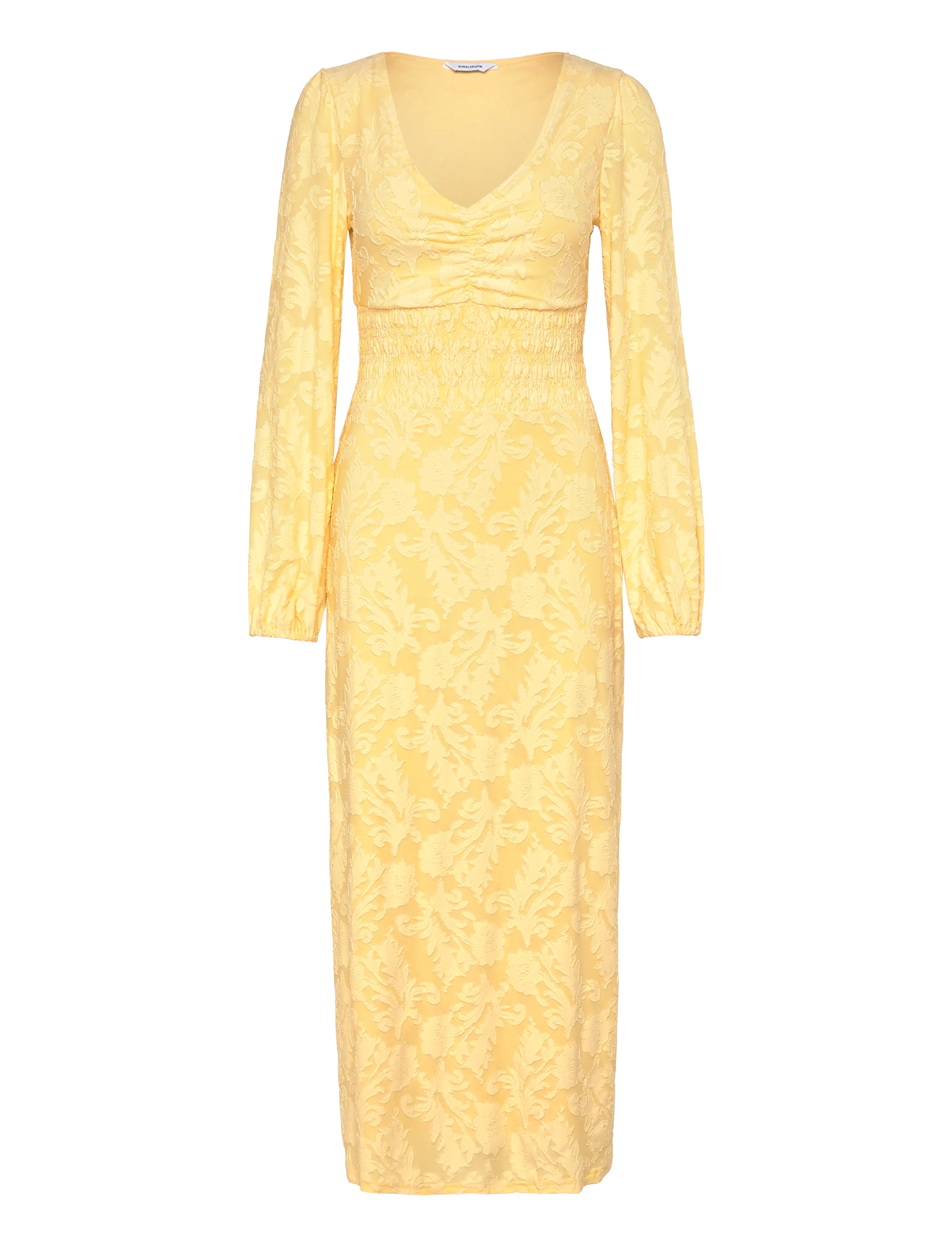 BUBBLEROOM Structure Floral Smock Maxi Kleid Gelb - XS - Damen