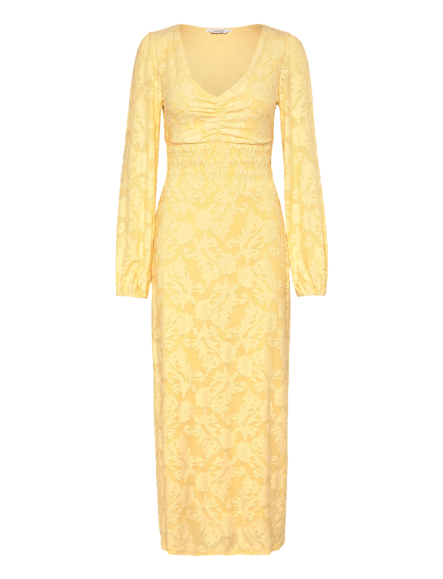 Bubbleroom - Structure Floral Smock Maxi Dress - sommarklänningar - light yellow - 1