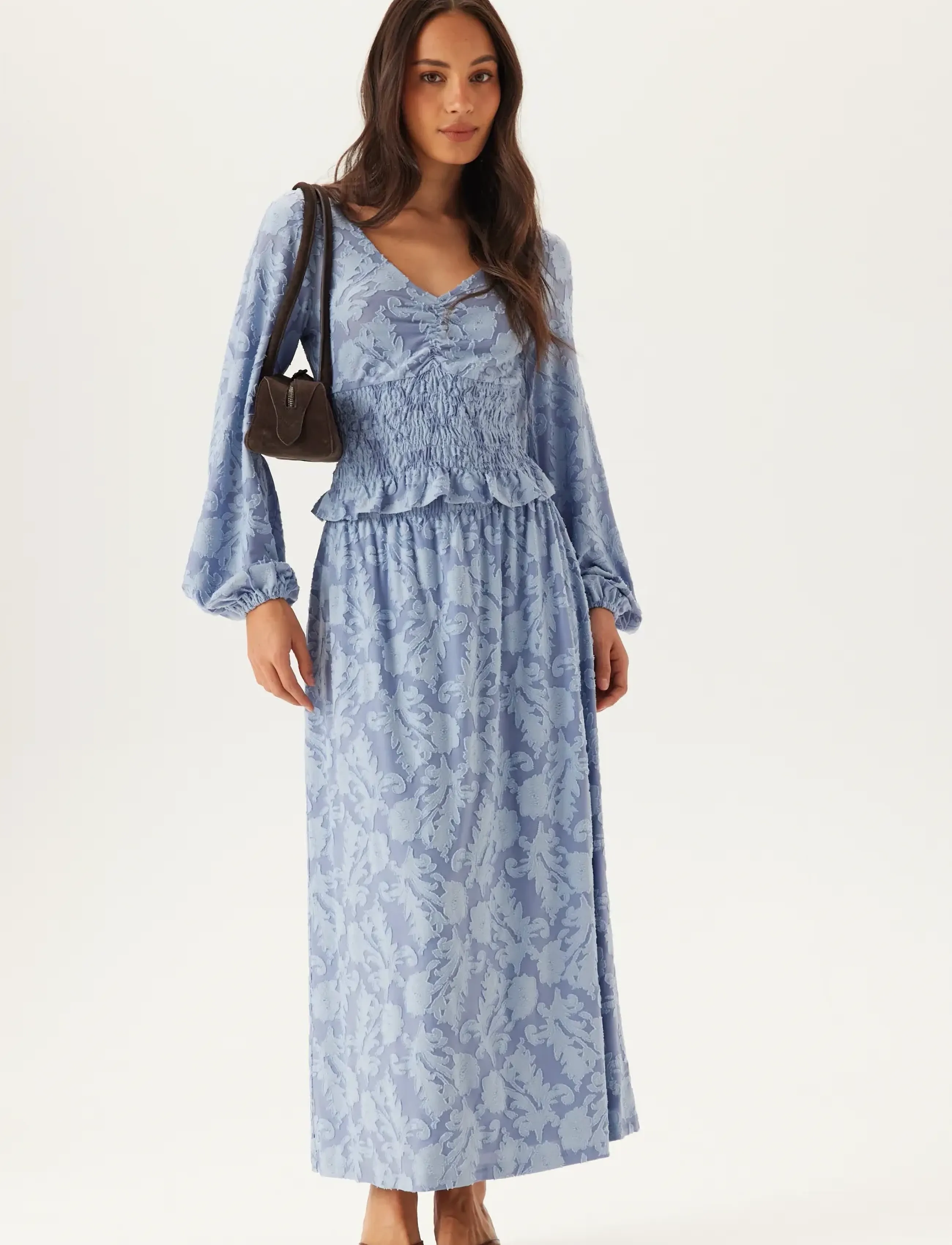 Bubbleroom Structure Floral Maxi Skirt - Maxi nederdele - LIGHT BLUE / blue