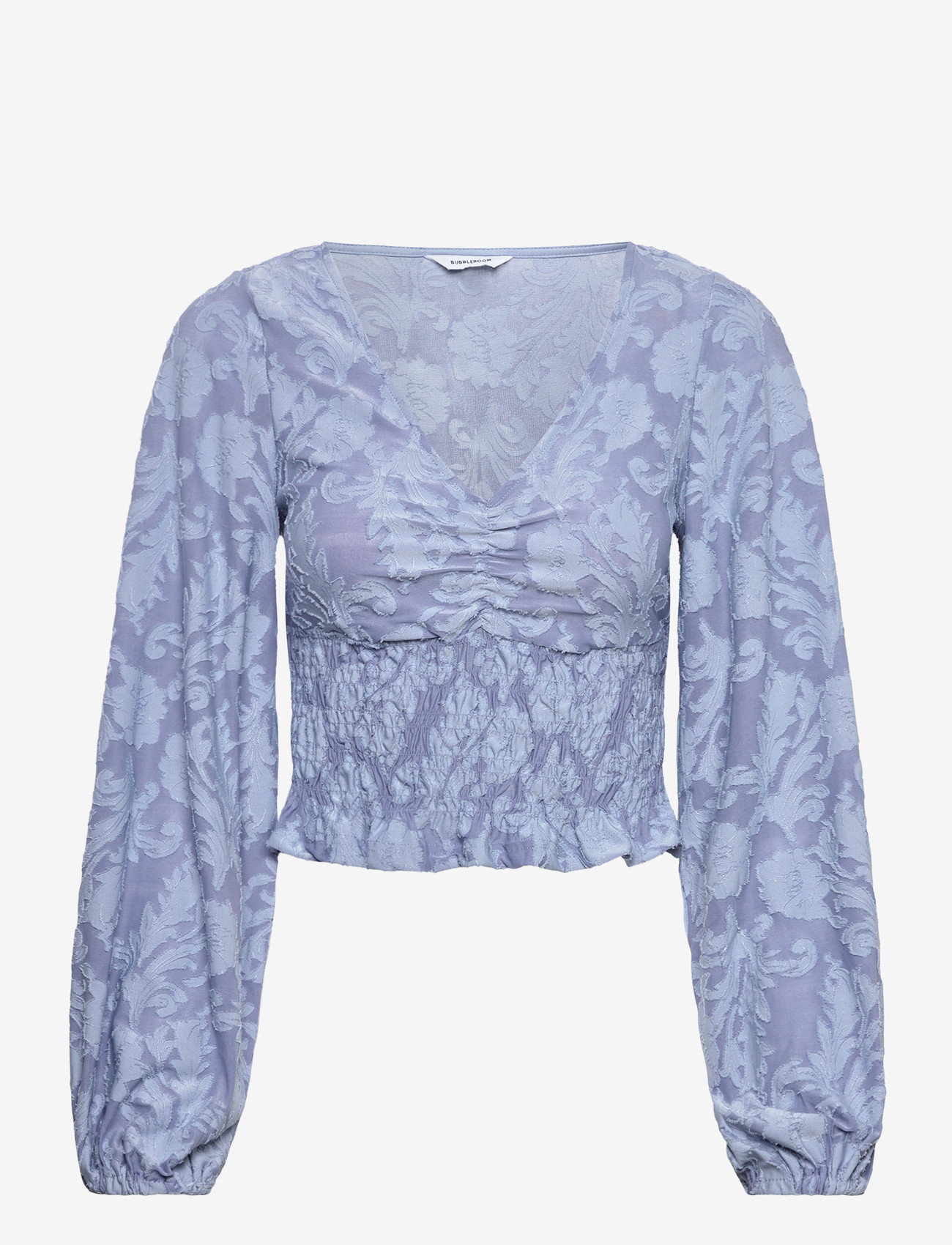 Bubbleroom - Structure Floral Smock Top - pikkade varrukatega pluusid - light blue - 1