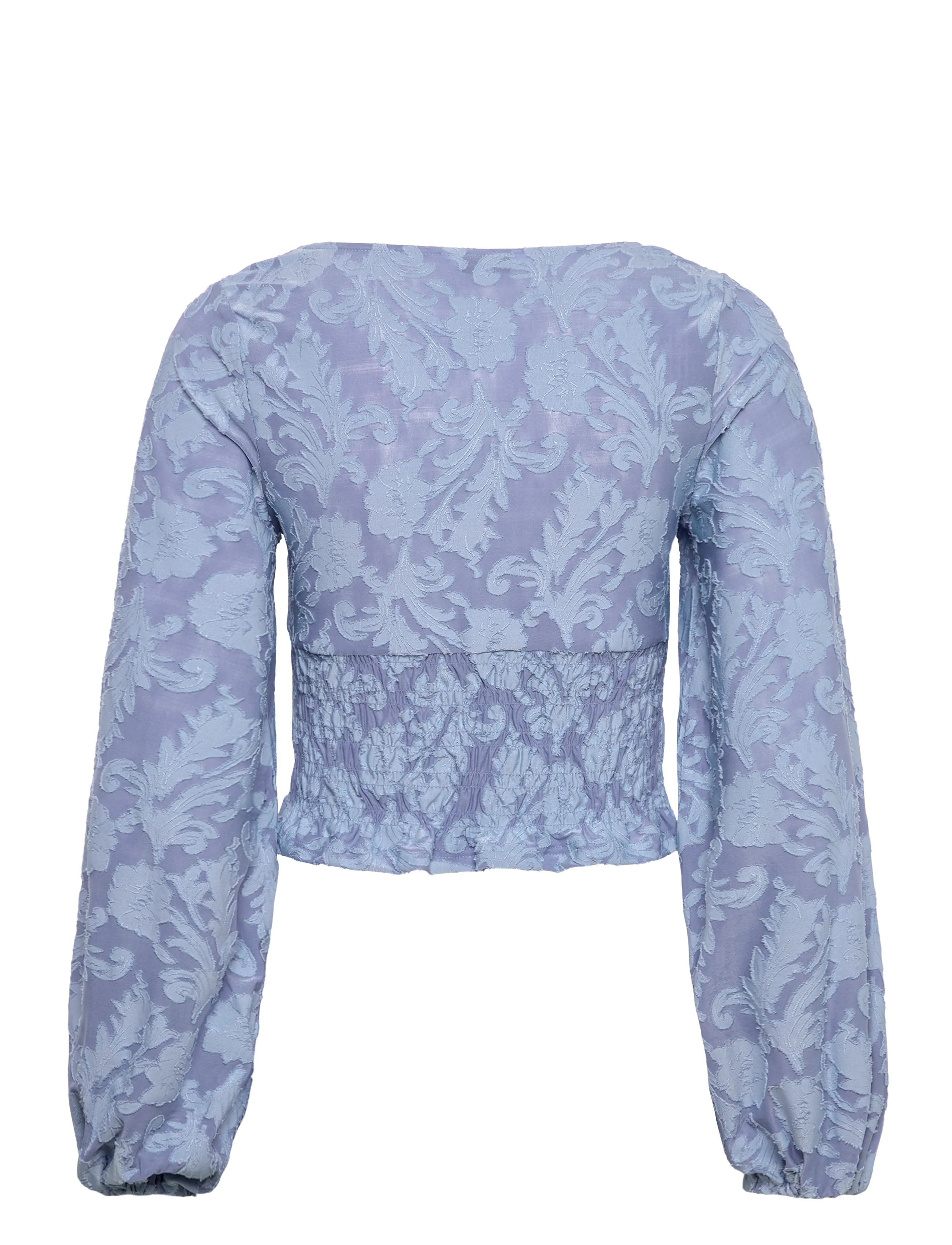 Bubbleroom - Structure Floral Smock Top - long sleeved blouses - light blue - 2