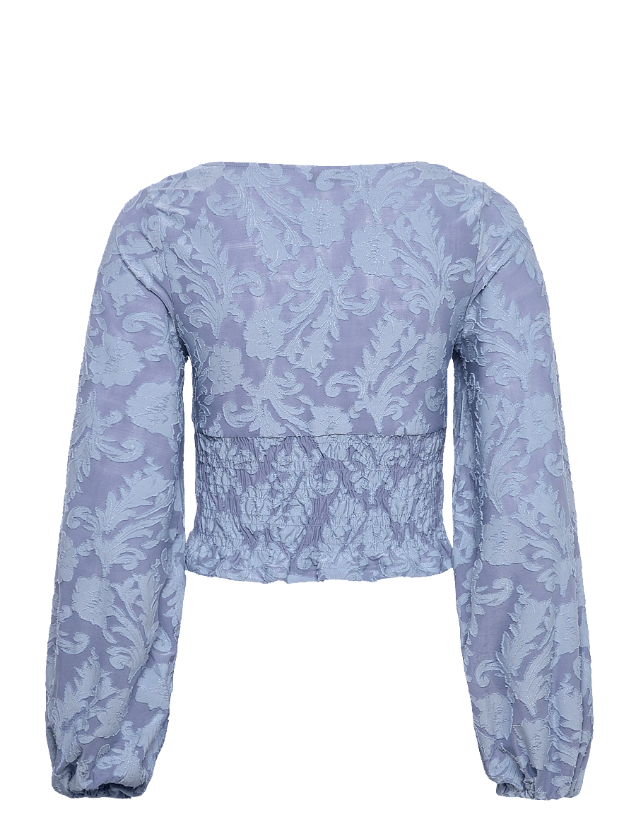 Bubbleroom - Structure Floral Smock Top - langärmelige blusen - light blue - 2