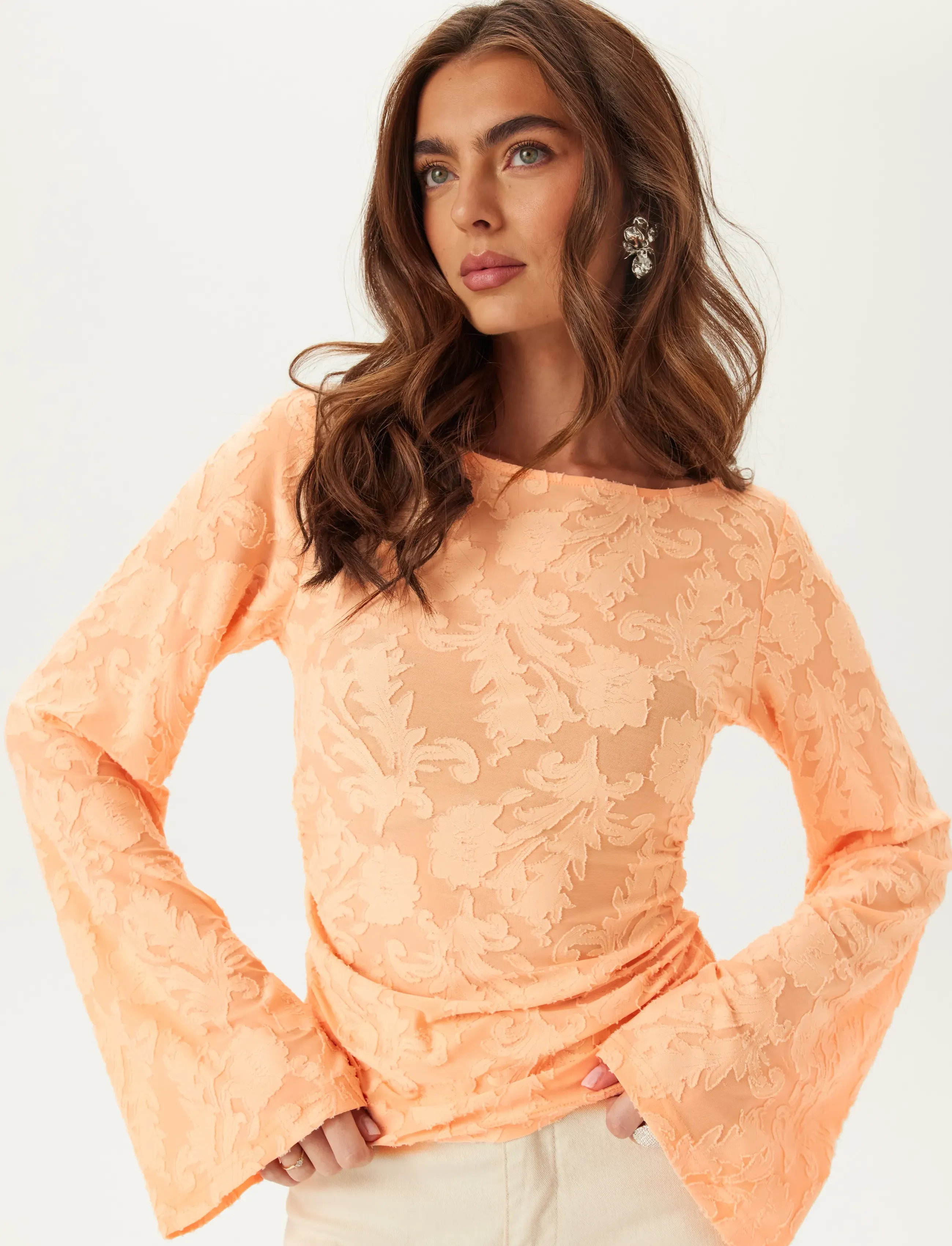 Bubbleroom Structure Top - T-shirts & Toppe - PEACH / coral