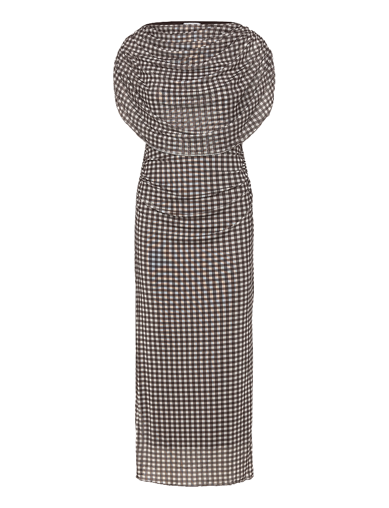 Bubbleroom - Cape Mesh Ankle Dress - sukienki wieczorowe - brown/checked - 1