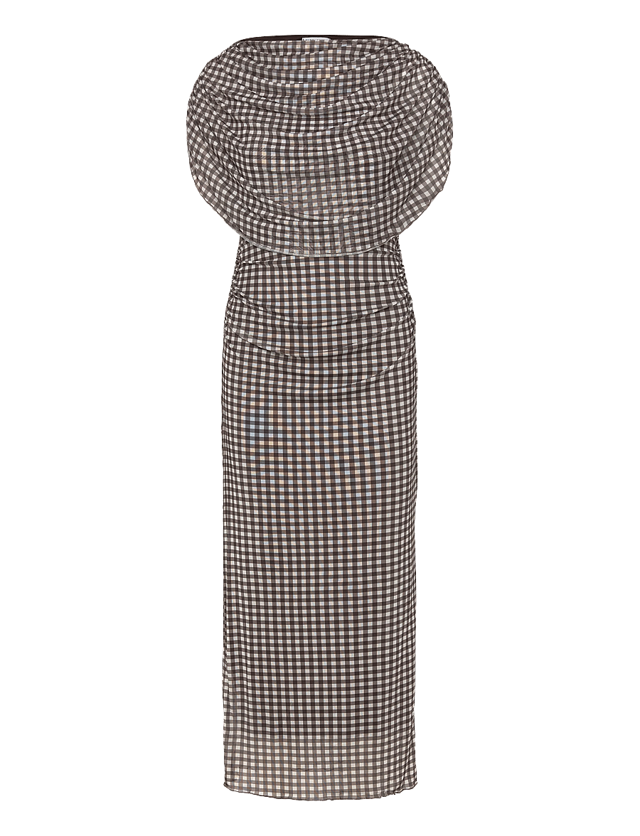 Bubbleroom - Cape Mesh Ankle Dress - abendkleider - brown/checked - 1