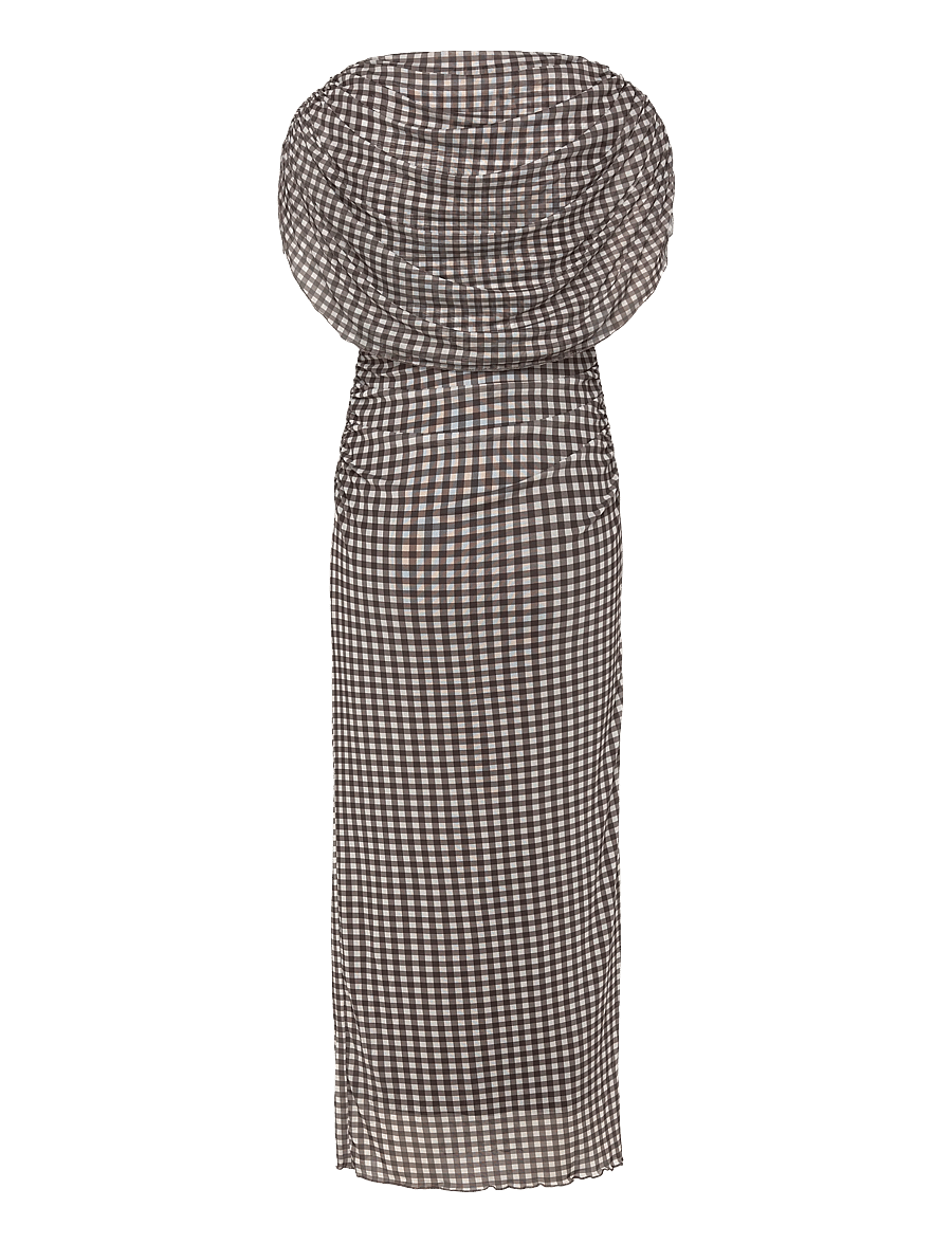 Bubbleroom - Cape Mesh Ankle Dress - aftonklänningar - brown/checked - 2