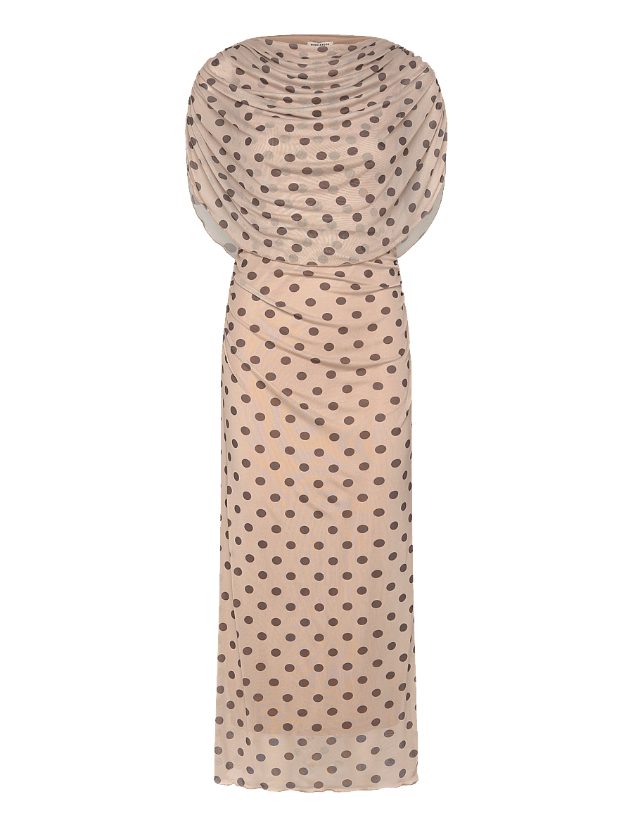 Bubbleroom - Cape Mesh Ankle Dress - aftonklänningar - light beige/dotted - 1