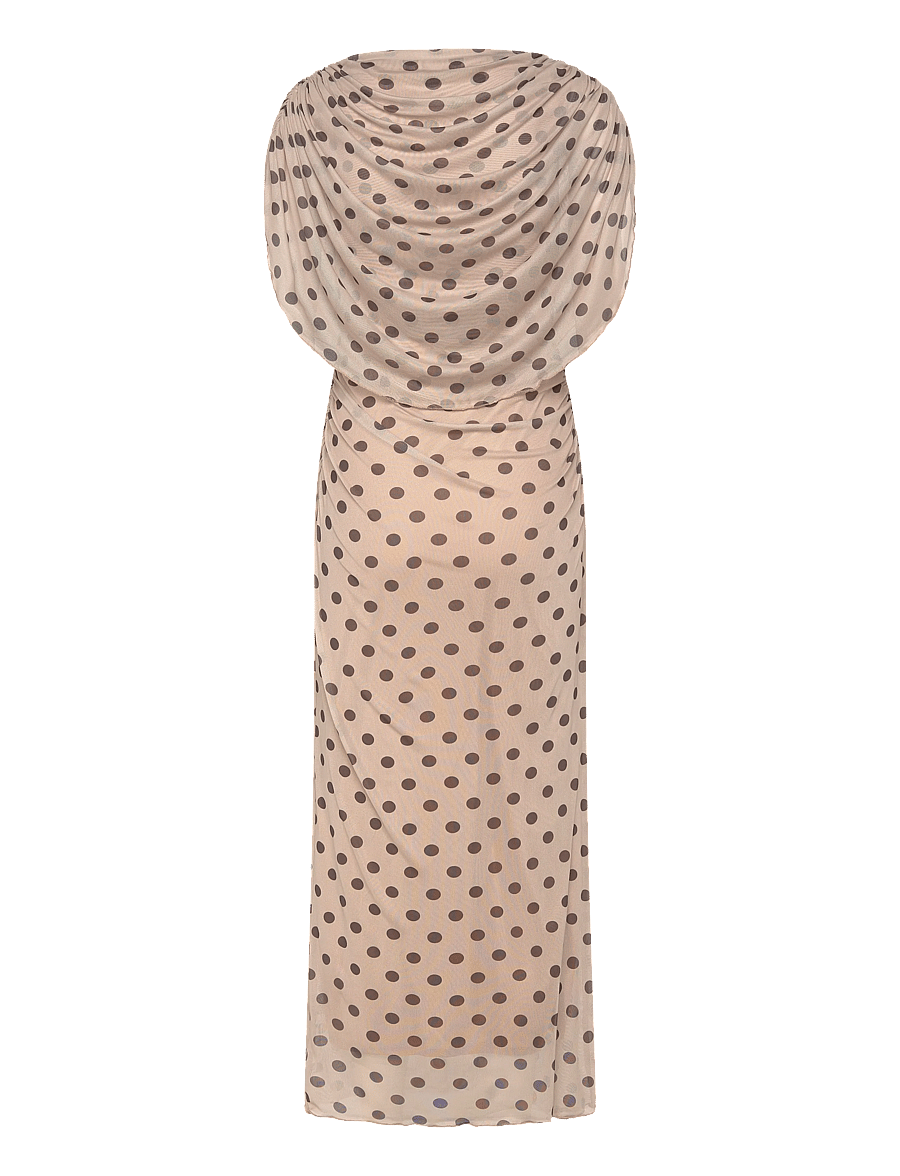 Bubbleroom - Cape Mesh Ankle Dress - aftonklänningar - light beige/dotted - 2