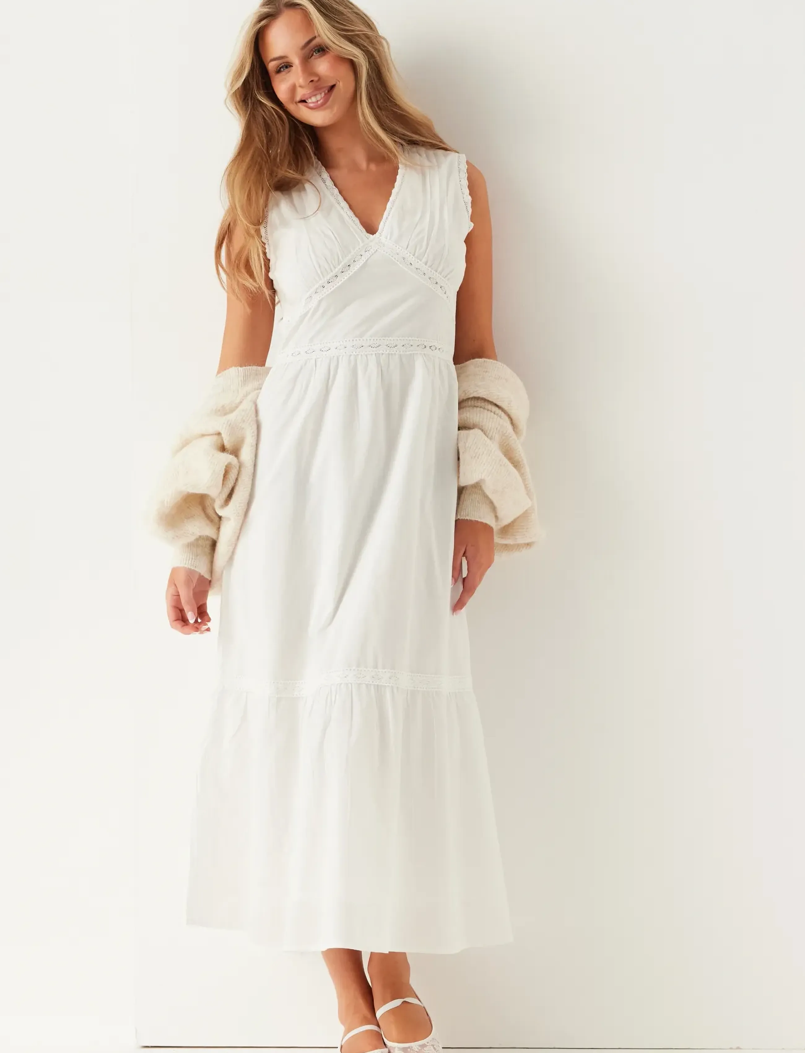 Bubbleroom Lace Detail Sleeveless Dress, XL, Dresses, Weiß - Frauen