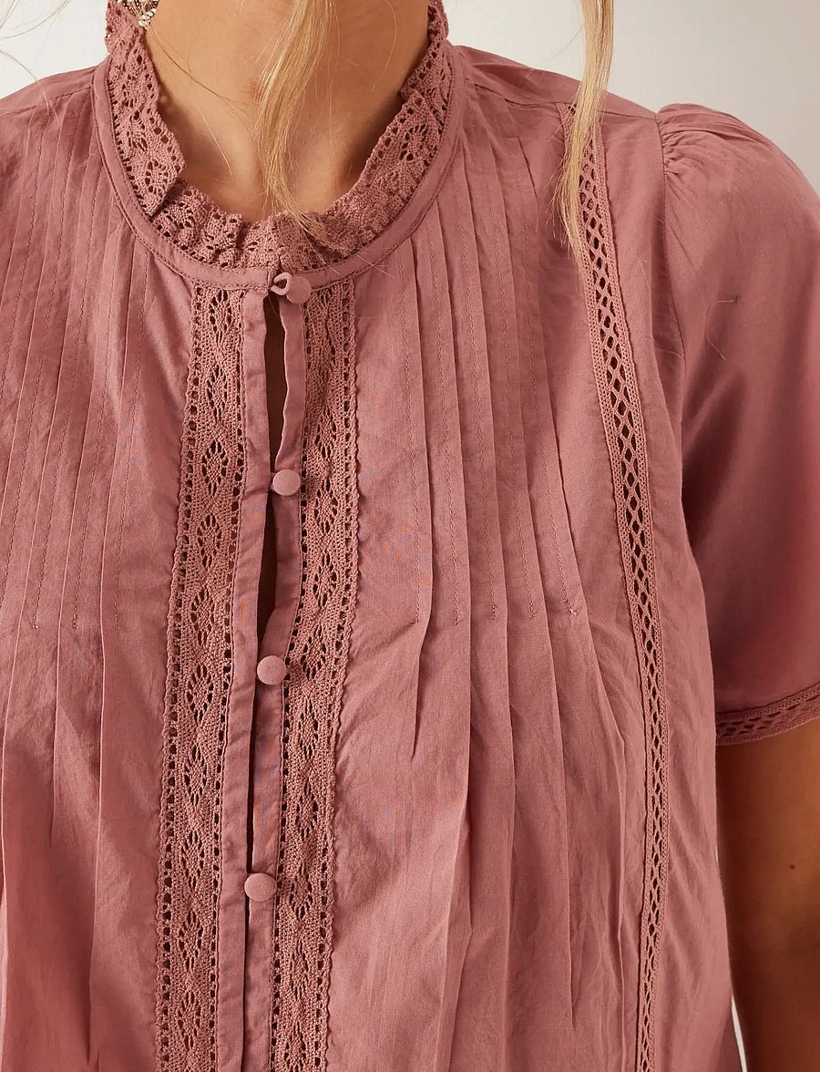Bubbleroom - Pleated Detail Blouse - kurzärmelige blusen - dusty pink - 3