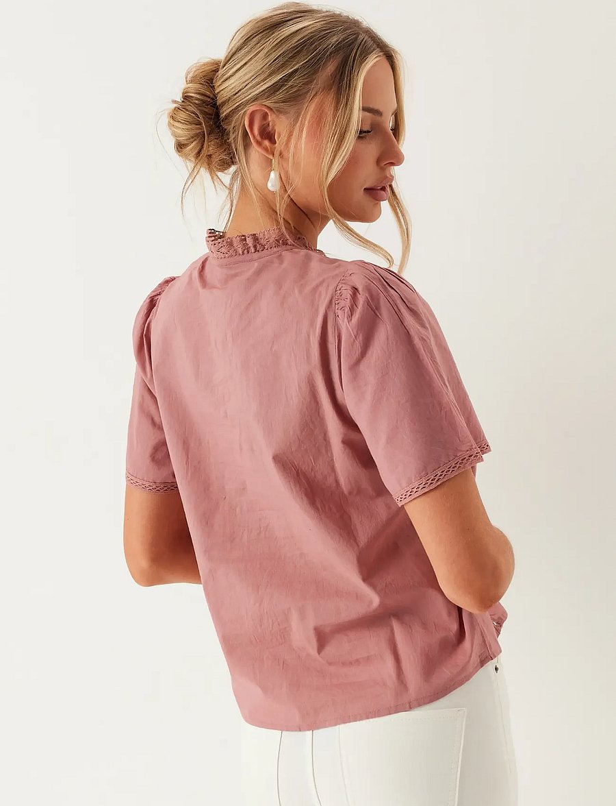 Bubbleroom - Pleated Detail Blouse - kurzärmelige blusen - dusty pink - 4