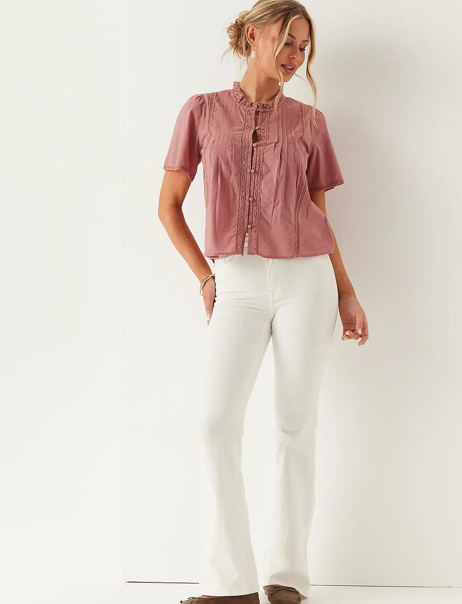 Bubbleroom - Pleated Detail Blouse - kurzärmelige blusen - dusty pink - 5