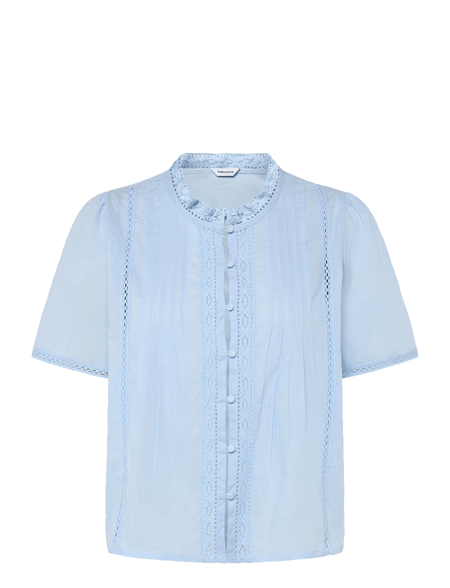 Bubbleroom - Pleated Detail Blouse - lühikeste varrukatega pluusid - light blue - 1
