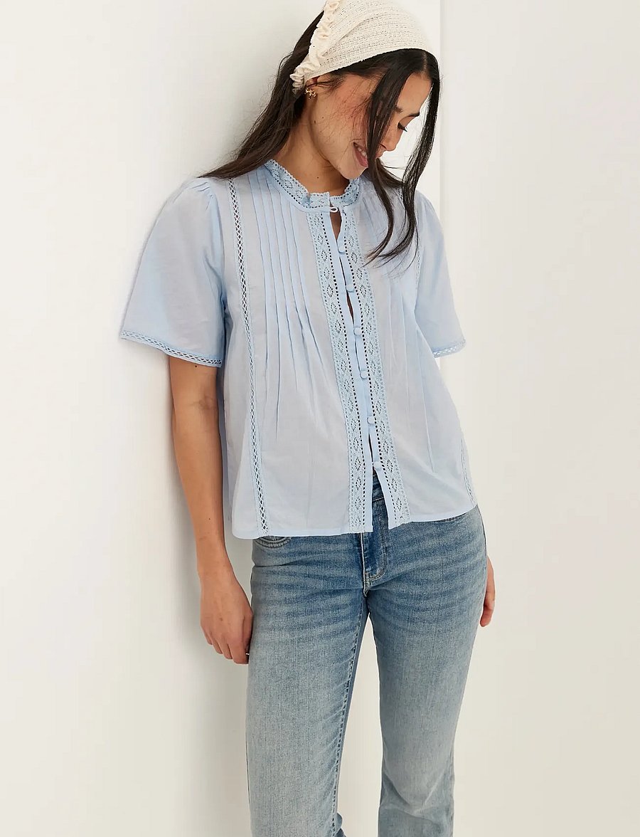 Bubbleroom - Pleated Detail Blouse - lühikeste varrukatega pluusid - light blue - 3
