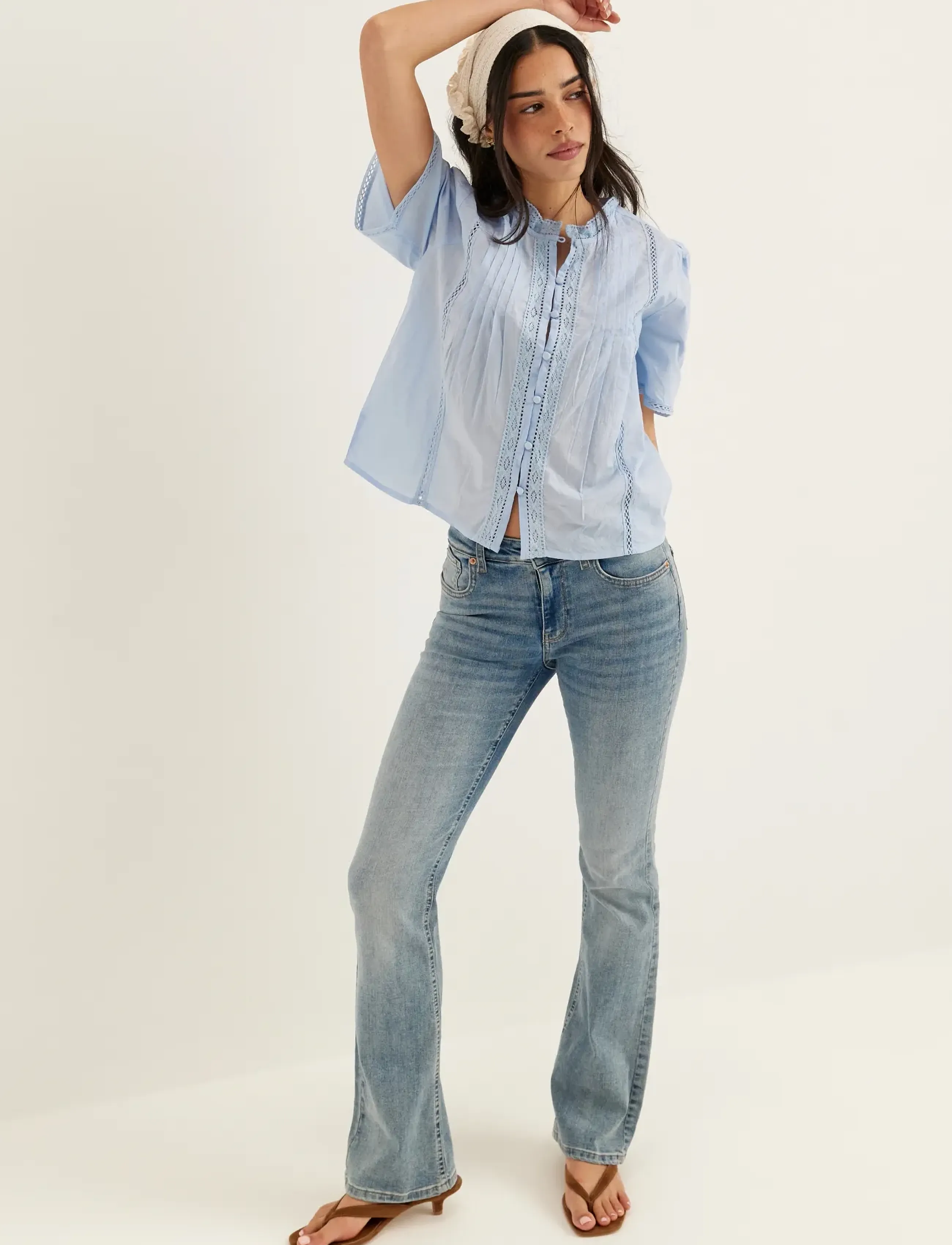 Bubbleroom - Pleated Detail Blouse - short-sleeved blouses - light blue - 5