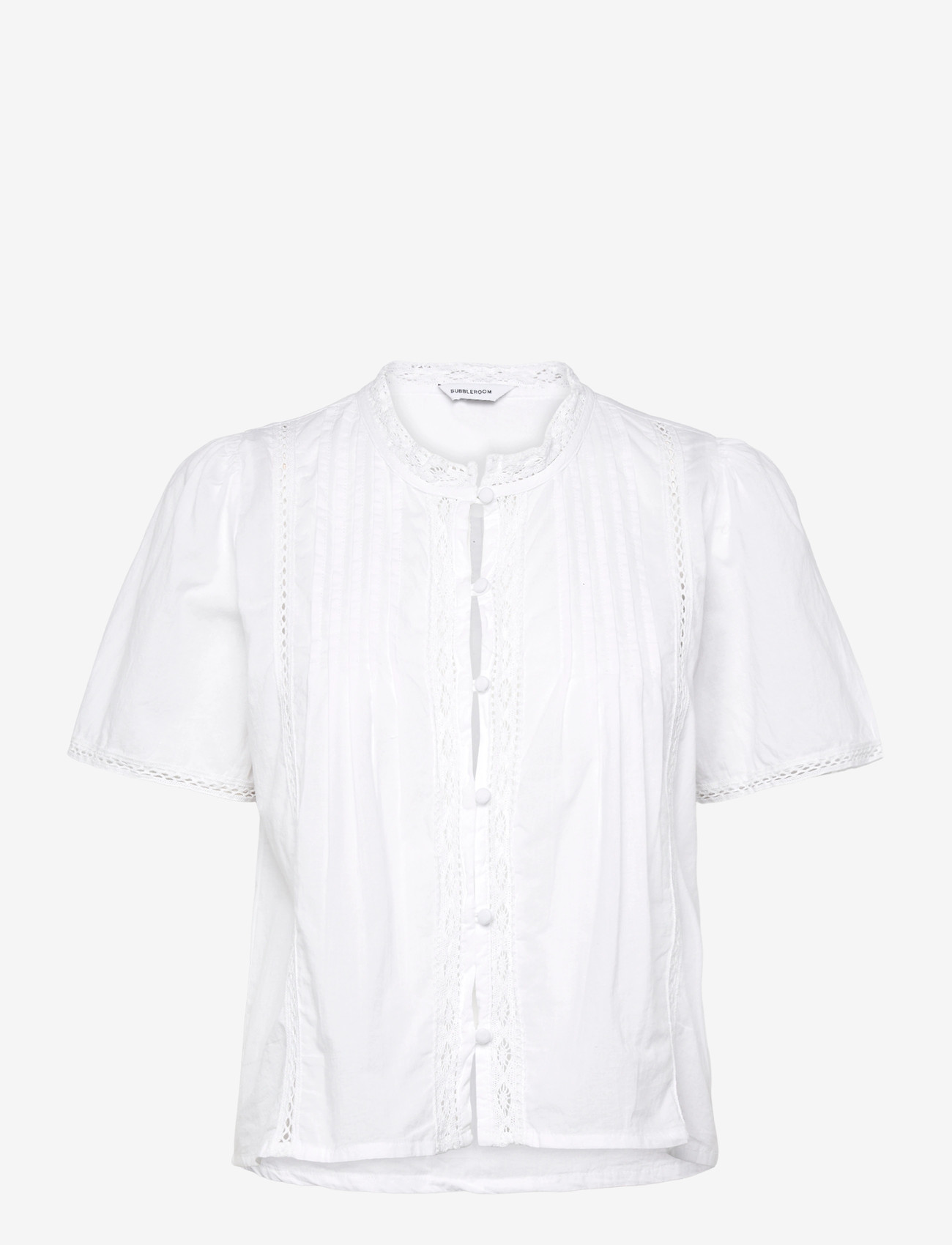 Bubbleroom - Pleated Detail Blouse - short-sleeved blouses - white - 1