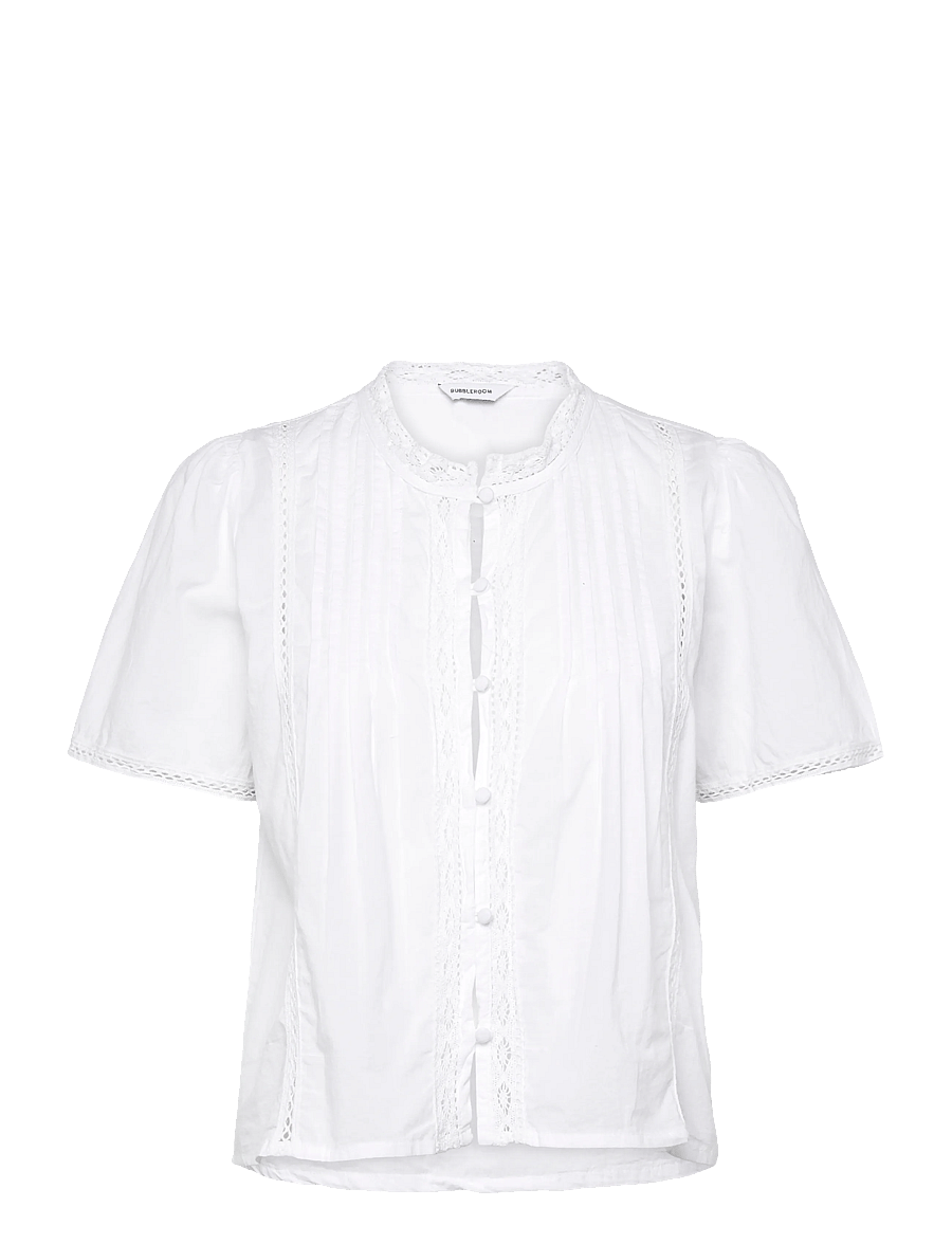 Bubbleroom - Pleated Detail Blouse - kurzärmelige blusen - white - 1