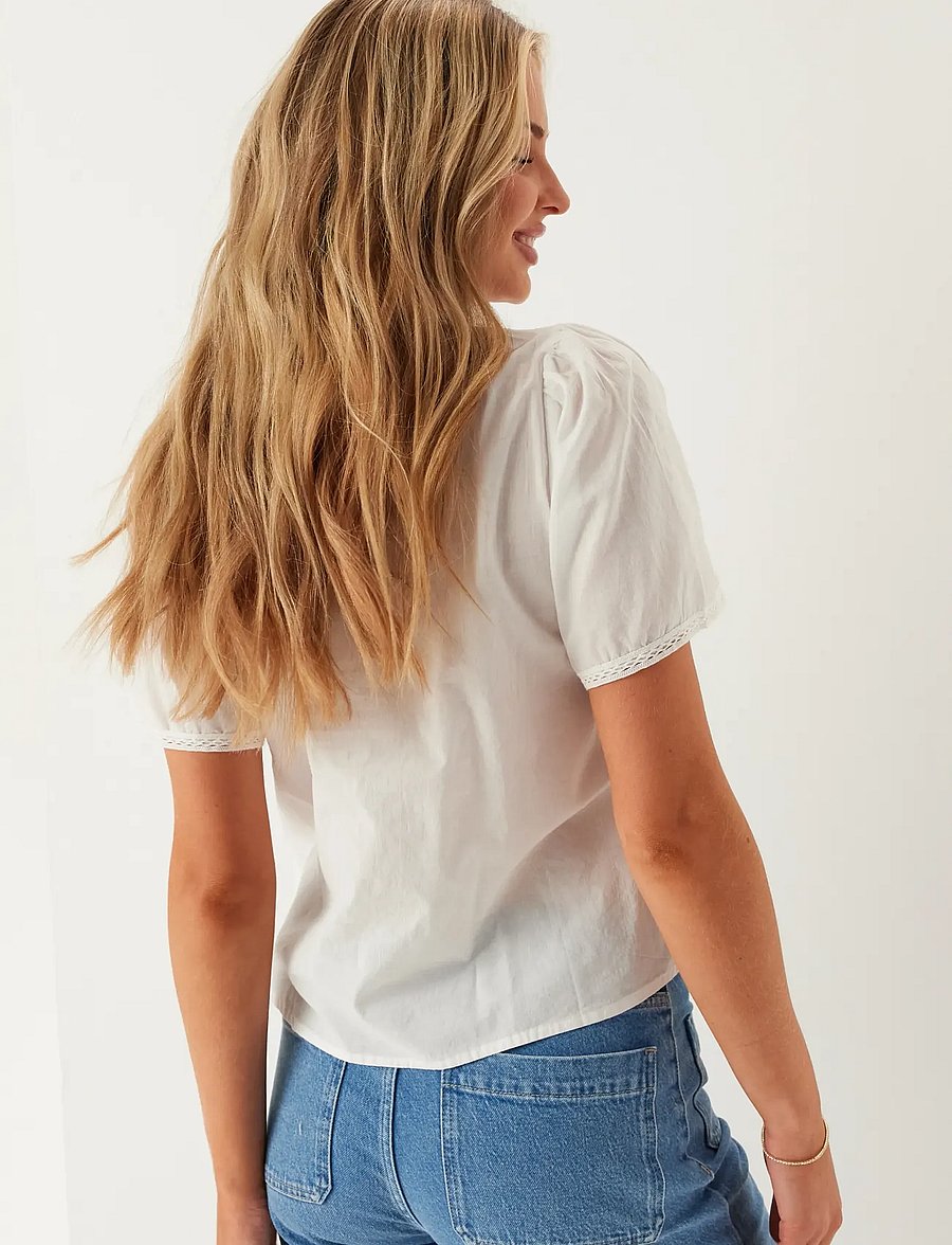 Bubbleroom - Pleated Detail Blouse - kurzärmelige blusen - white - 5