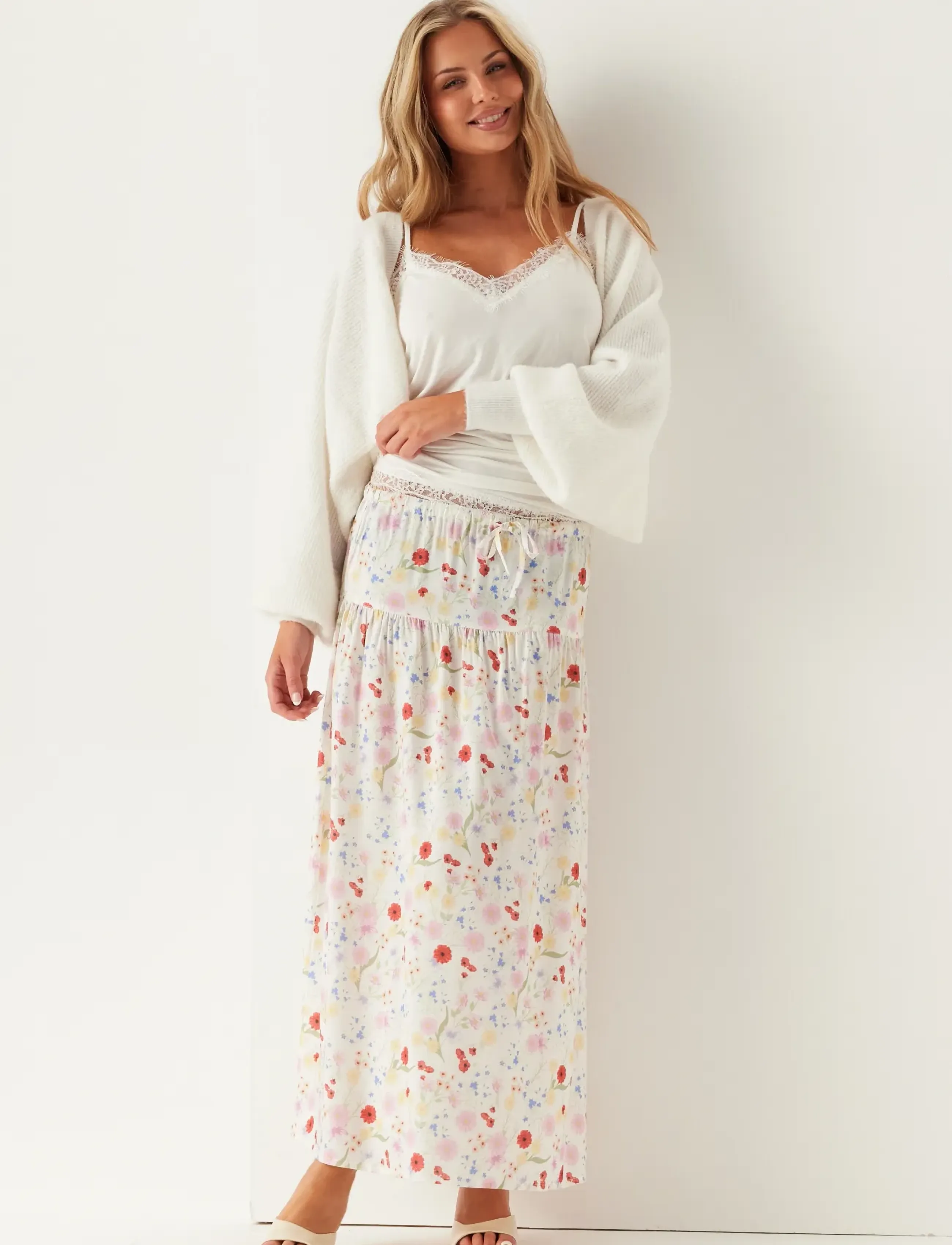 Bubbleroom Viscose Skirt, Kvinder, Maxi Blomstret Nederdel, Multi/mønstret, Str: XS