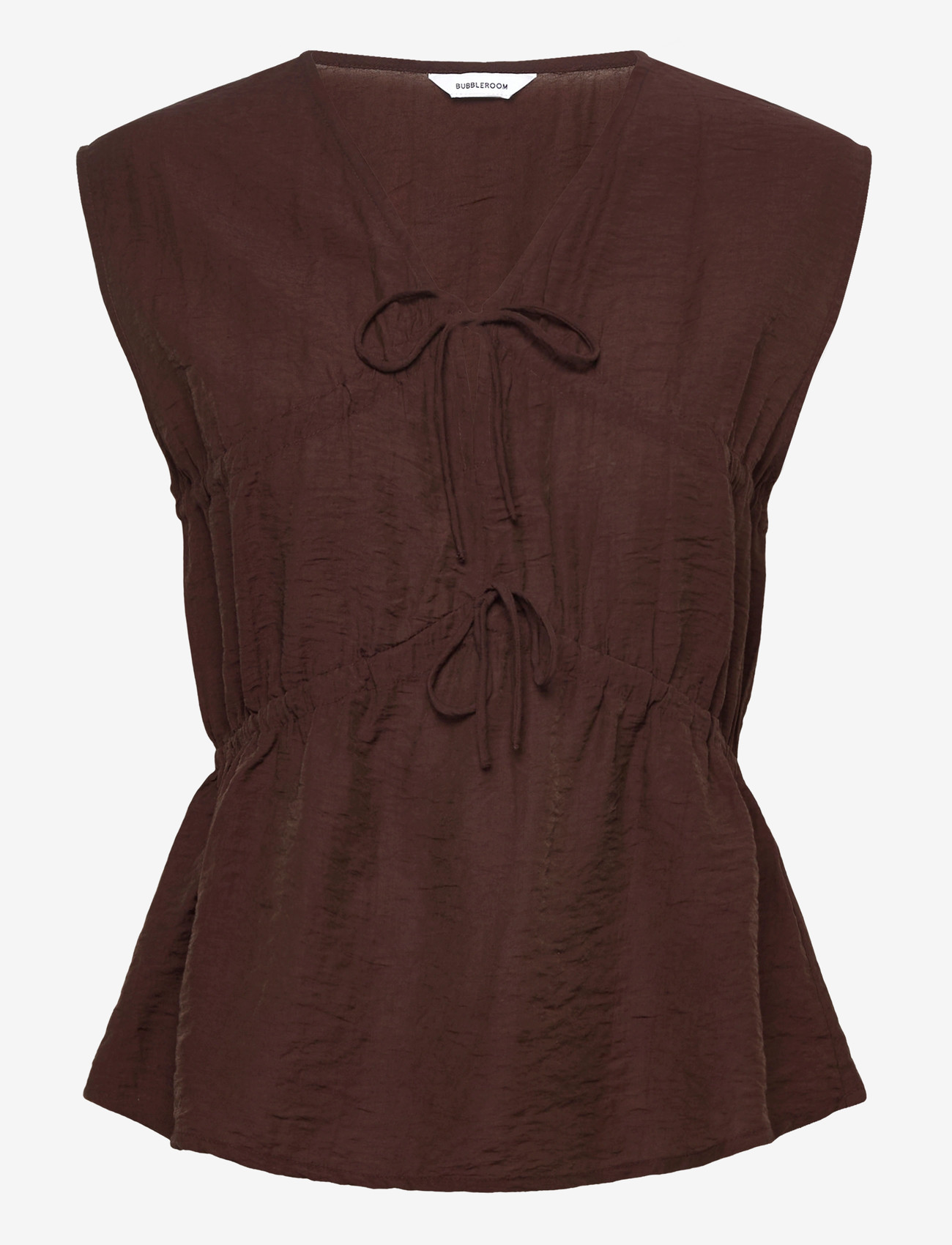 Bubbleroom - Viscose Tie Detail Blouse - Ærmeløse bluser - brown - 1