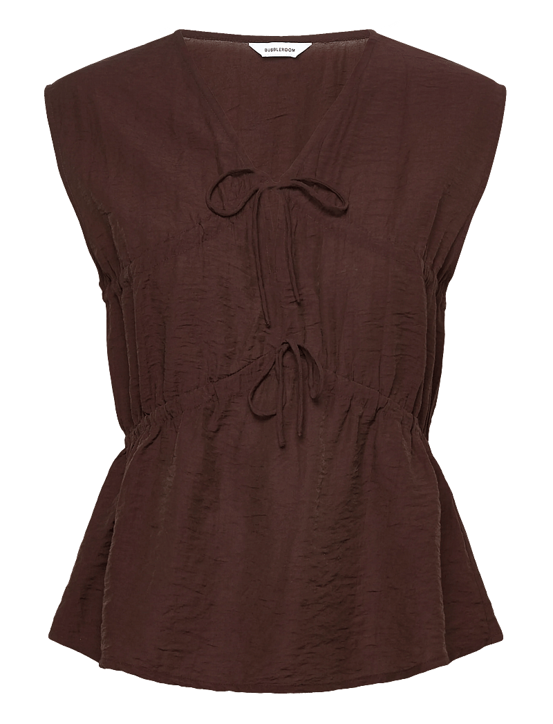 Bubbleroom - Viscose Tie Detail Blouse - Ærmeløse bluser - brown - 1