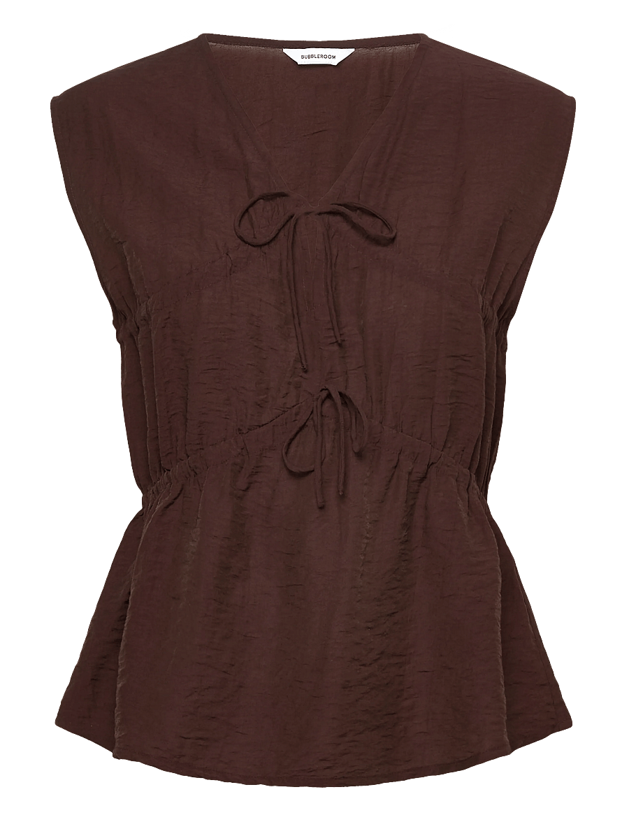 Bubbleroom - Viscose Tie Detail Blouse - hihattomat puserot - brown - 1