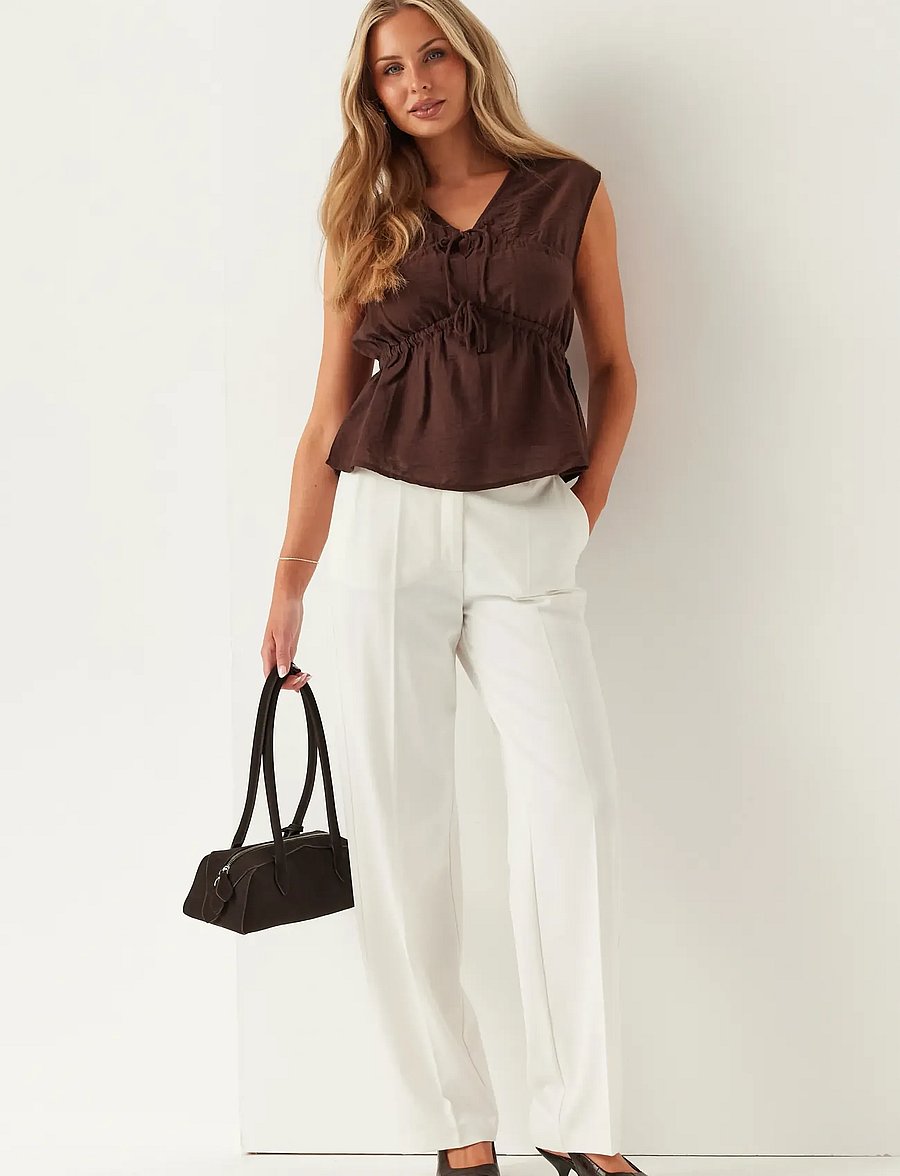 Bubbleroom - Viscose Tie Detail Blouse - hihattomat puserot - brown - 5