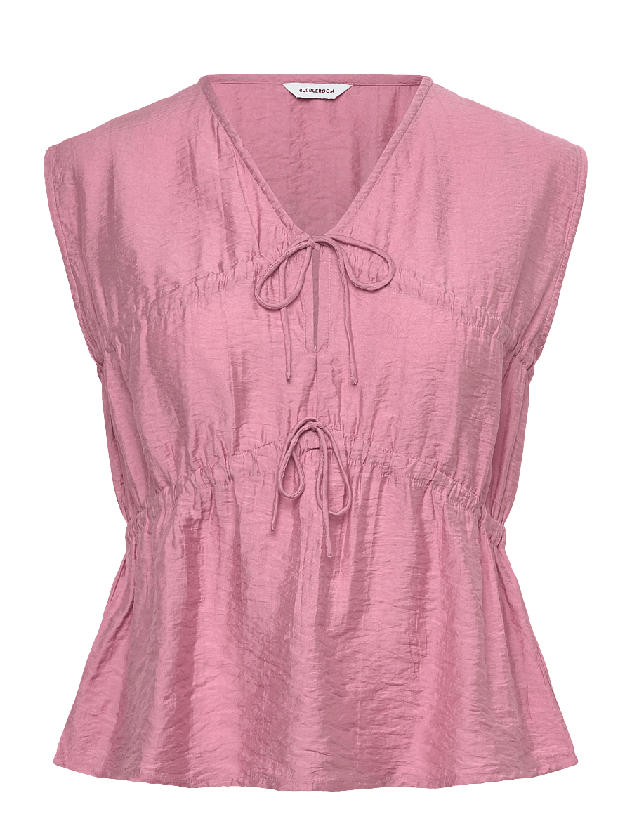 Bubbleroom - Viscose Tie Detail Blouse - Ärmlösa blusar - pink - 1