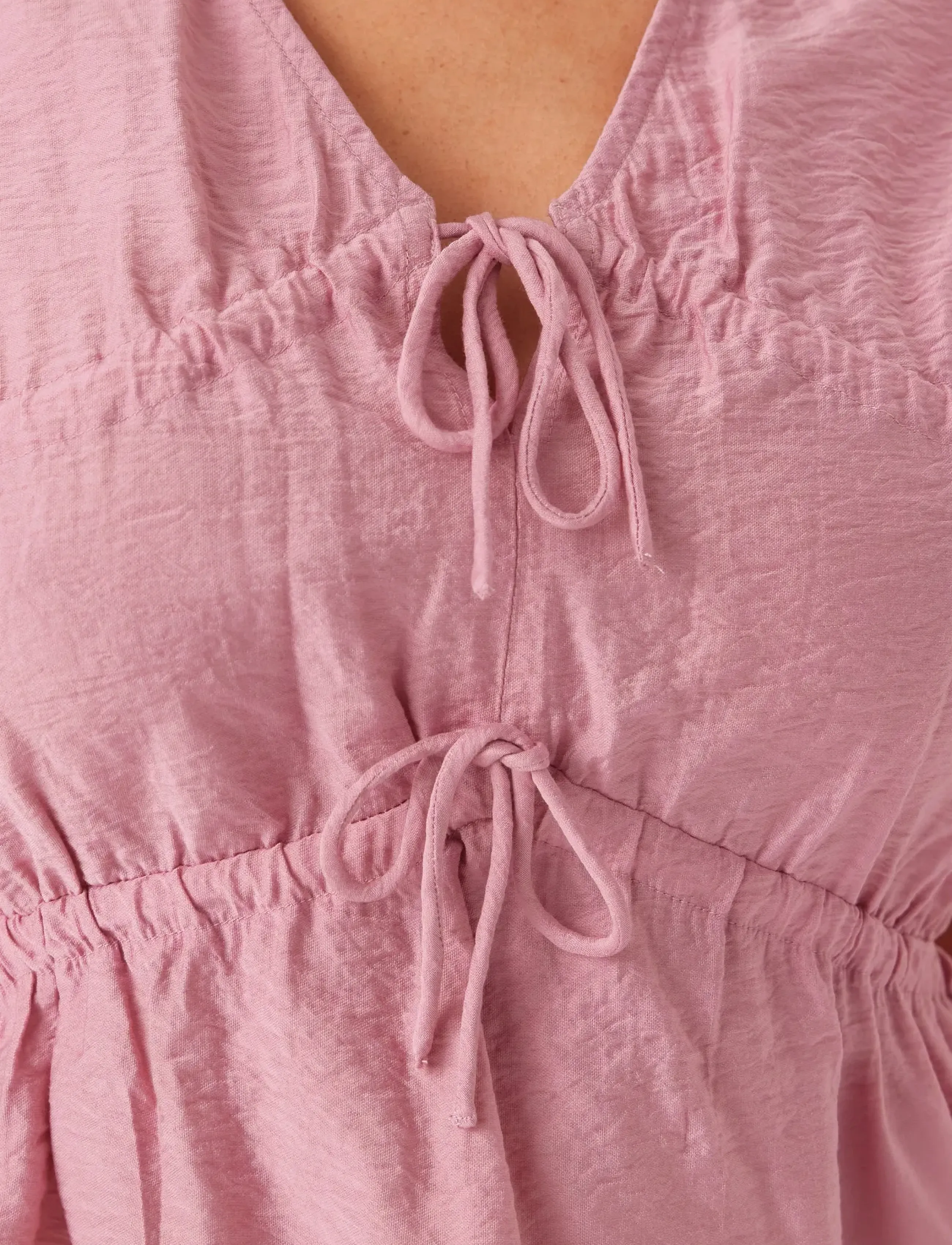 Bubbleroom - Viscose Tie Detail Blouse - Ärmlösa blusar - pink - 4