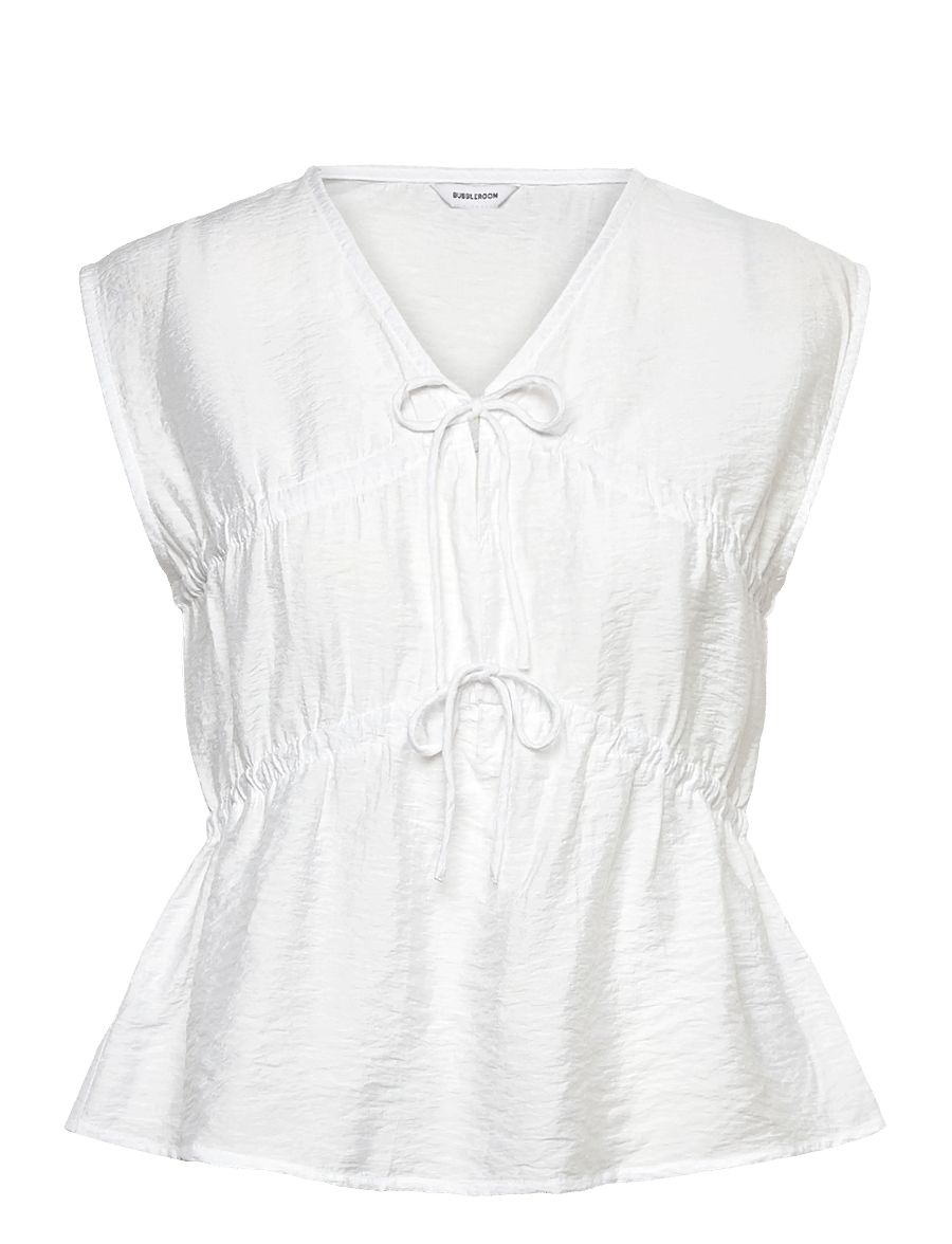 Bubbleroom - Viscose Tie Detail Blouse - Ärmlösa blusar - white - 1