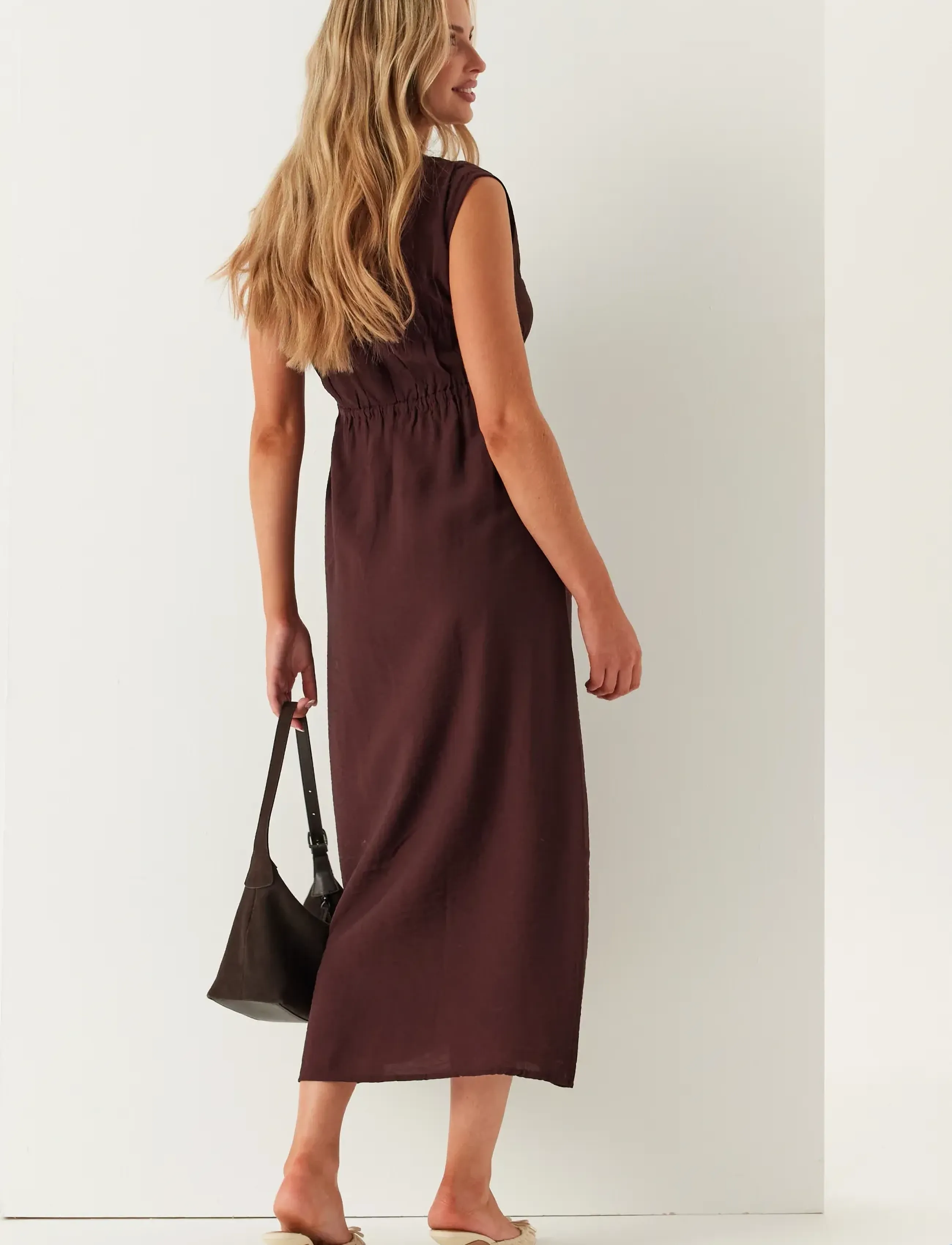 Bubbleroom - Viscose Tie Detail Dress - maxikleider - brown - 5
