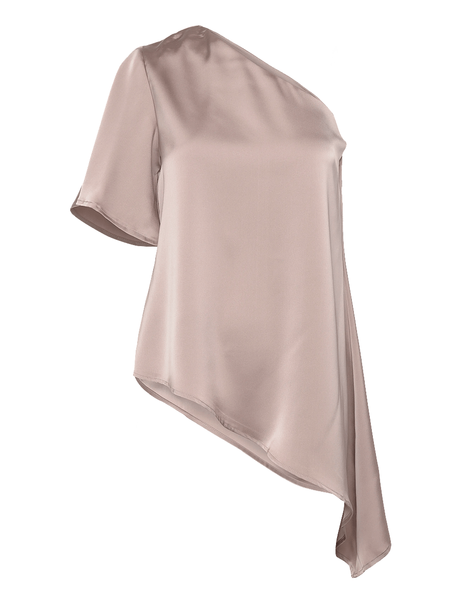 Bubbleroom - Asymmetric Satin Blouse - kortærmede bluser - light nougat - 1