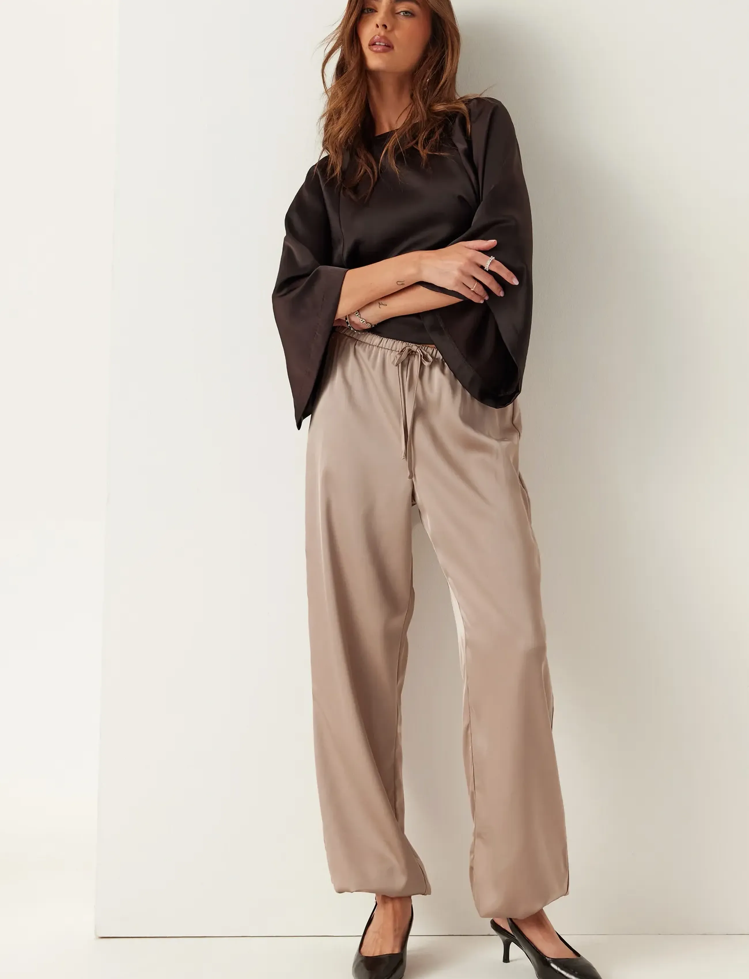 Bubbleroom - Satin Balloon Trousers - barrelbyxor - light nougat - 5
