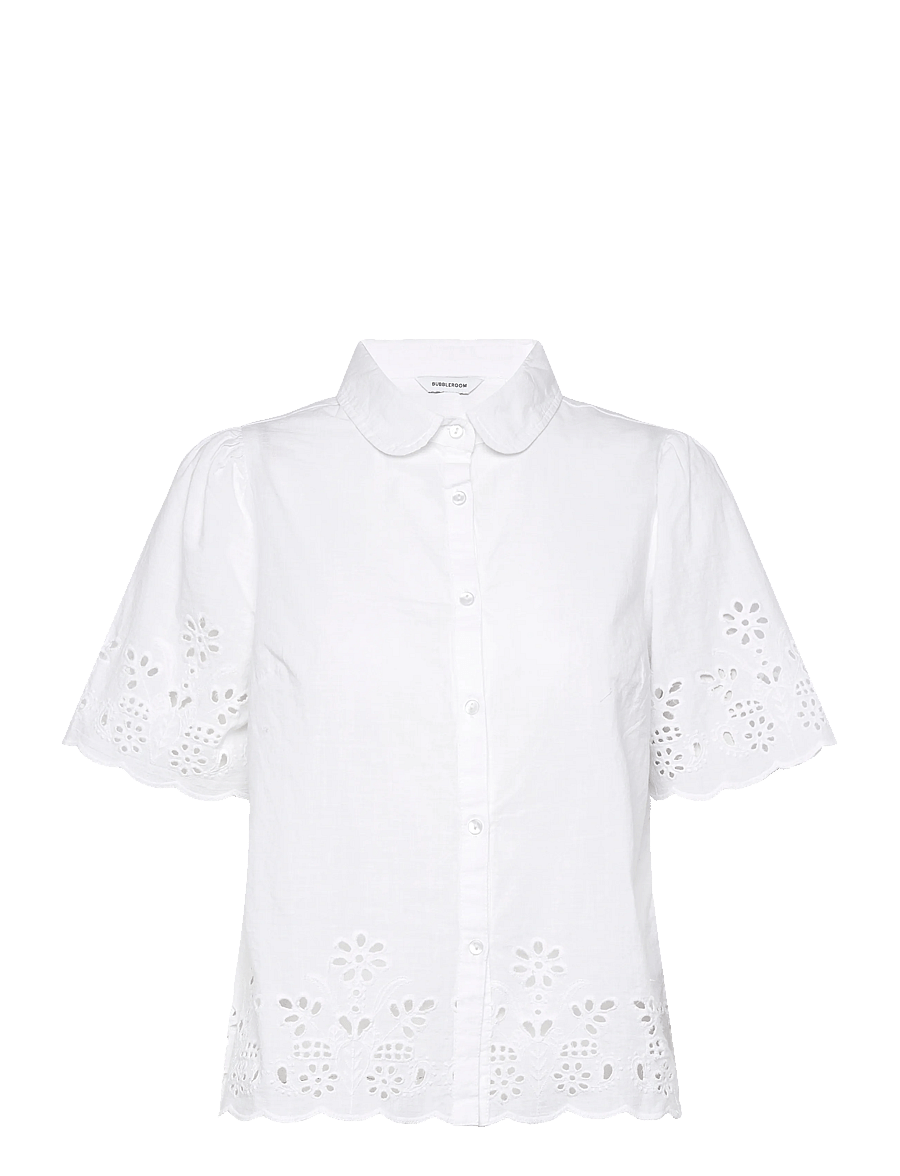 Bubbleroom - Embroidered Shirt - kurzärmlige hemden - white - 1